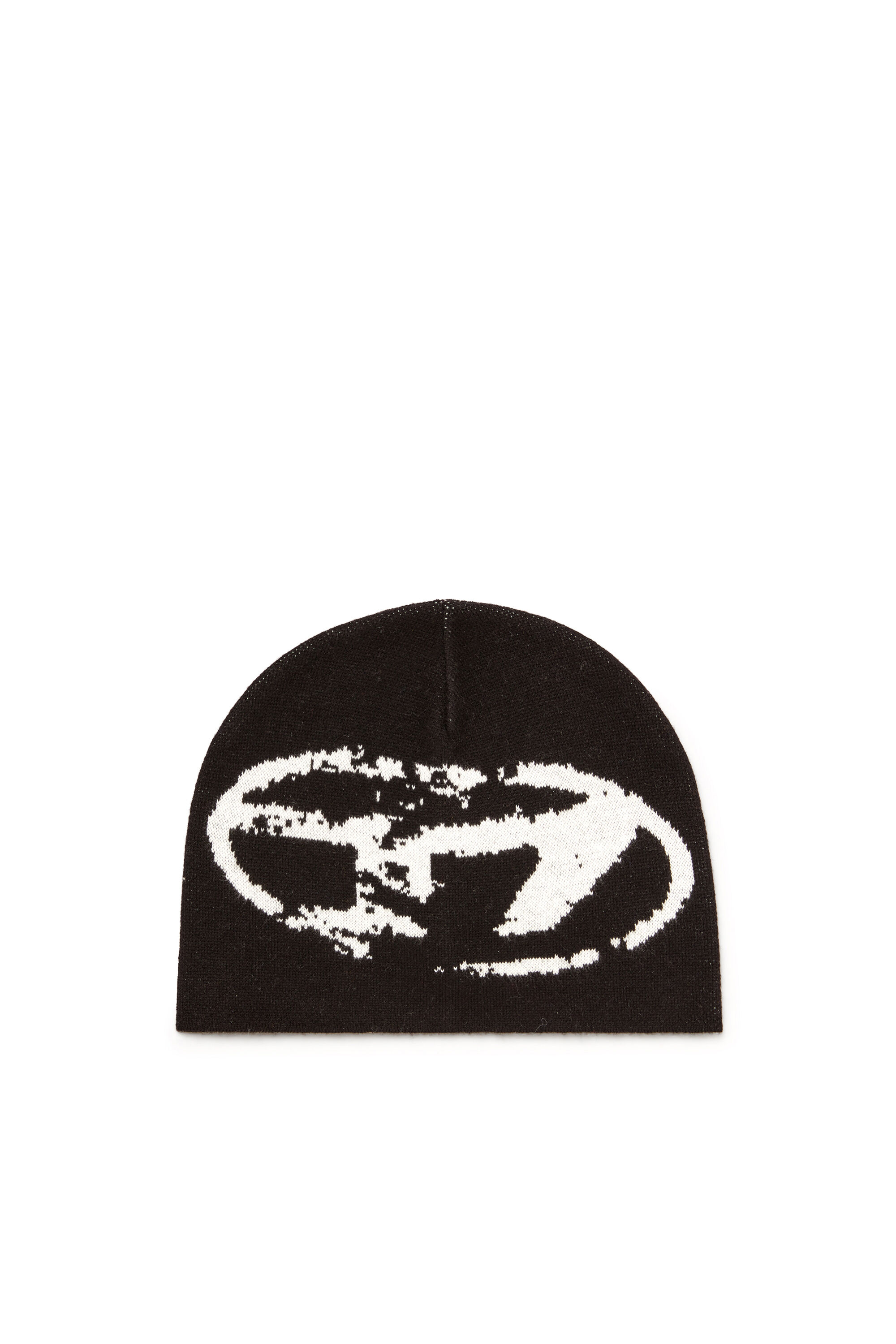 Diesel - K-APITAN, Bonnet en laine m&eacute;lang&eacute;e avec logo Oval D Mixte in Noir - 1