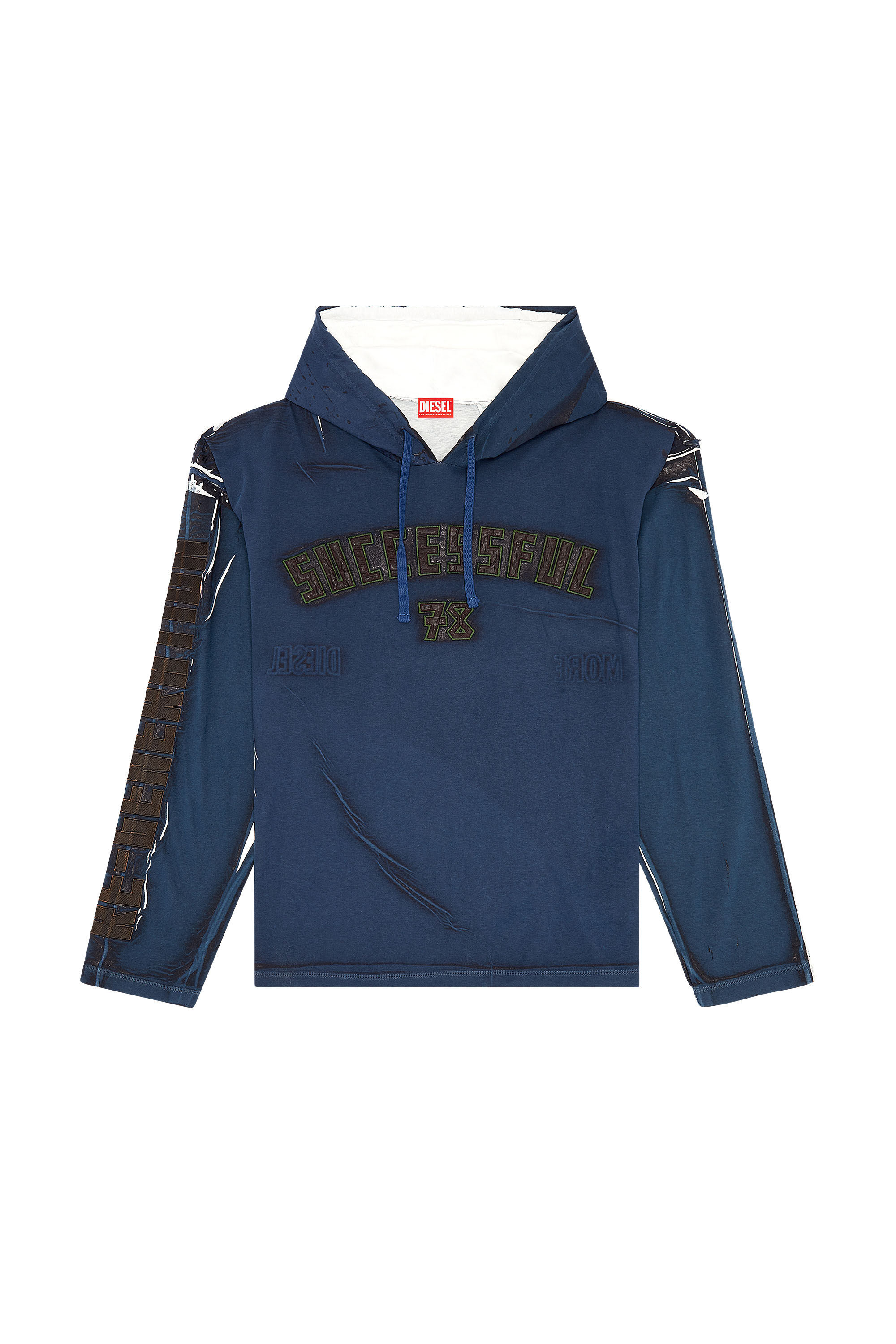 Diesel - T-NABEL-HOOD-LS, Top à capuche imprimé avec logo Homme in Bleu - 2