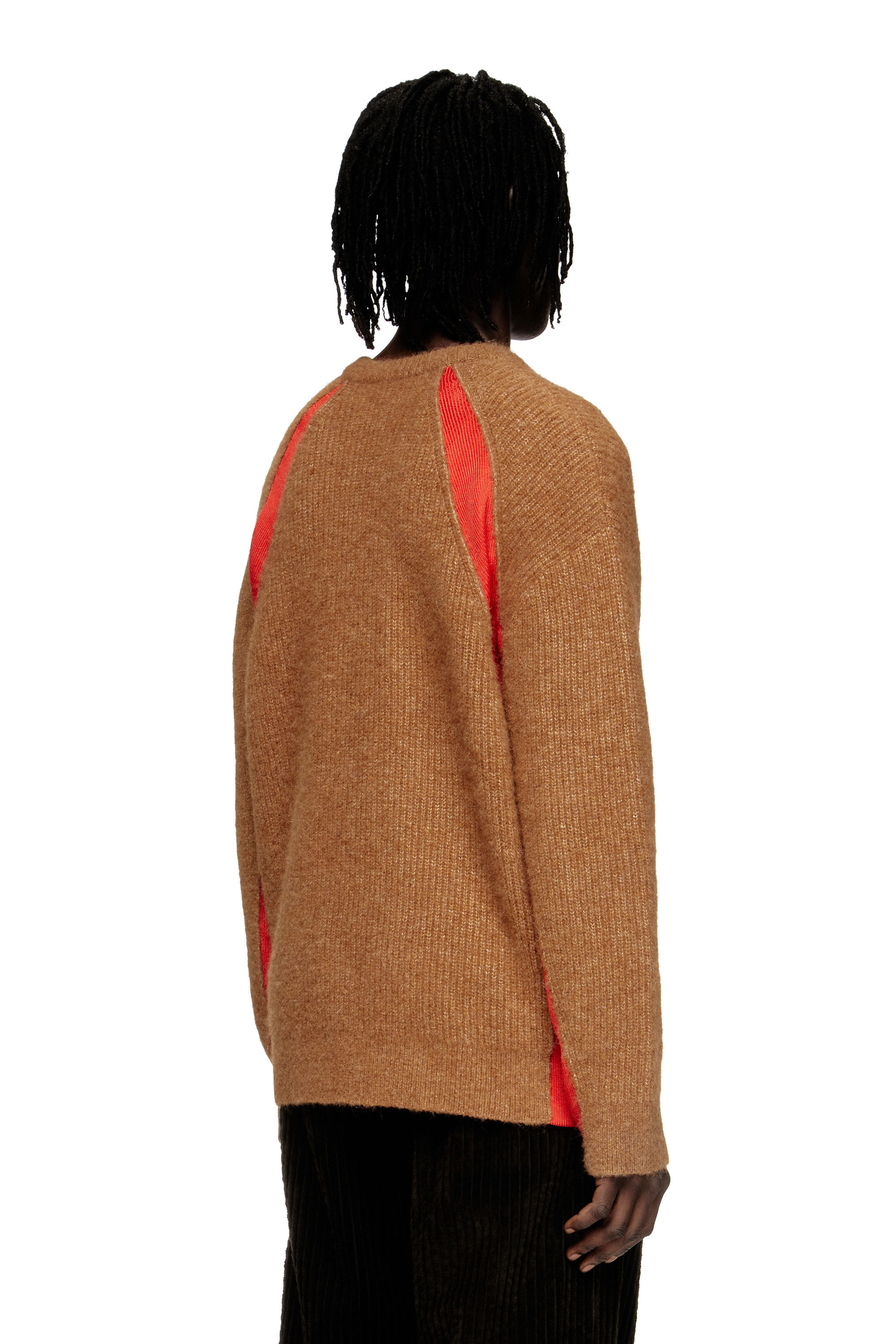 Diesel - K-LOLLO, Pull en mélange d'alpaga avec inserts contrastants Homme in Marron - 4