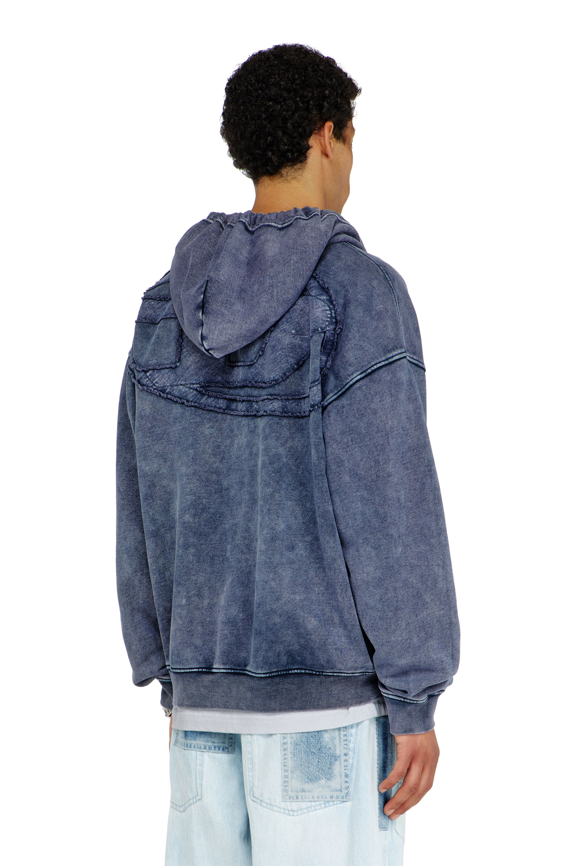 Diesel - S-BOXT-HOOD-ZIP-DEN, Sweat &agrave; capuche zipp&eacute; en molleton de coton trait&eacute; Homme in Bleu - 4