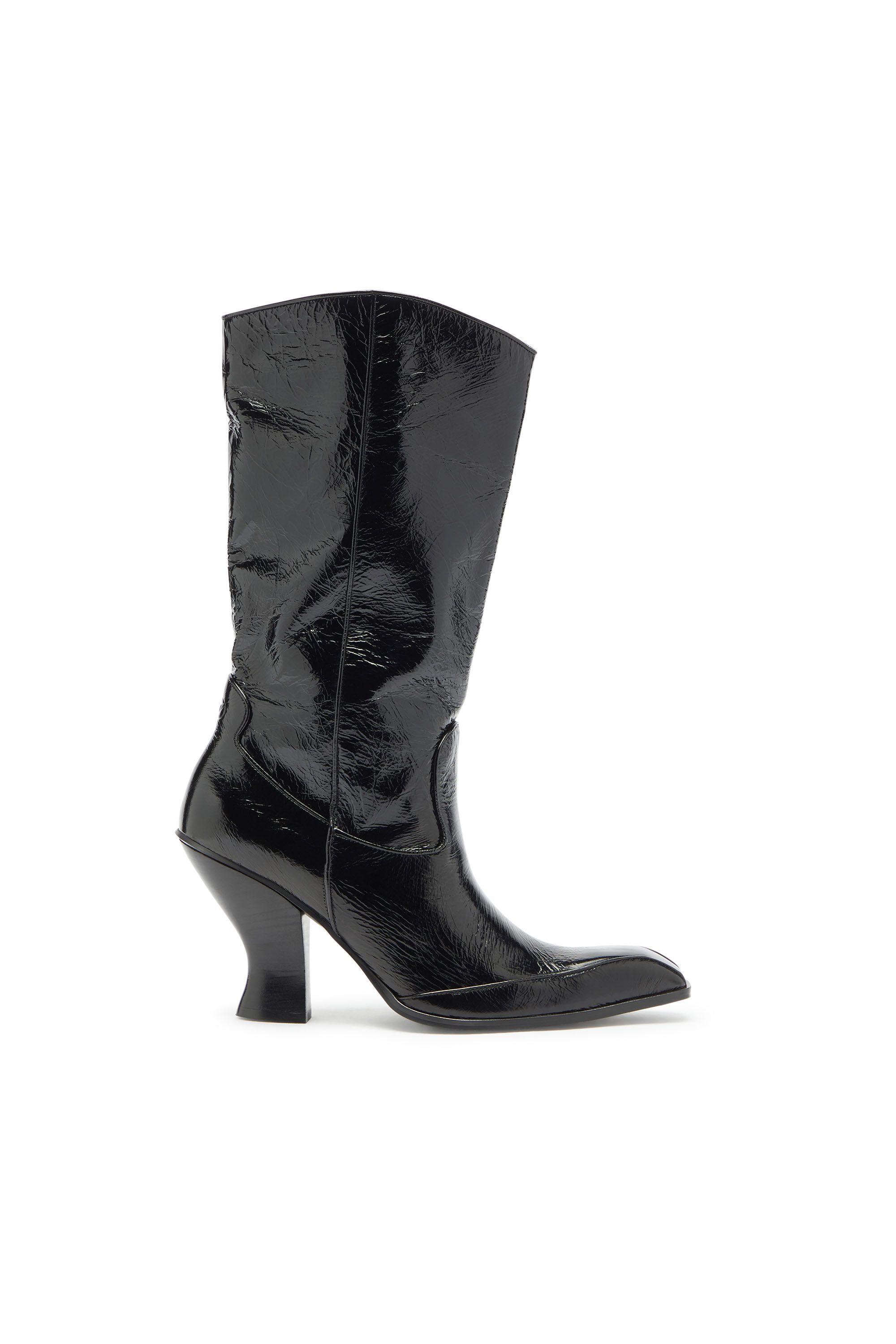Diesel - D-LUFFY-75-TUBE, D-Luffy - Bottes hauteur genou en cuir verni Femme in Noir - 1