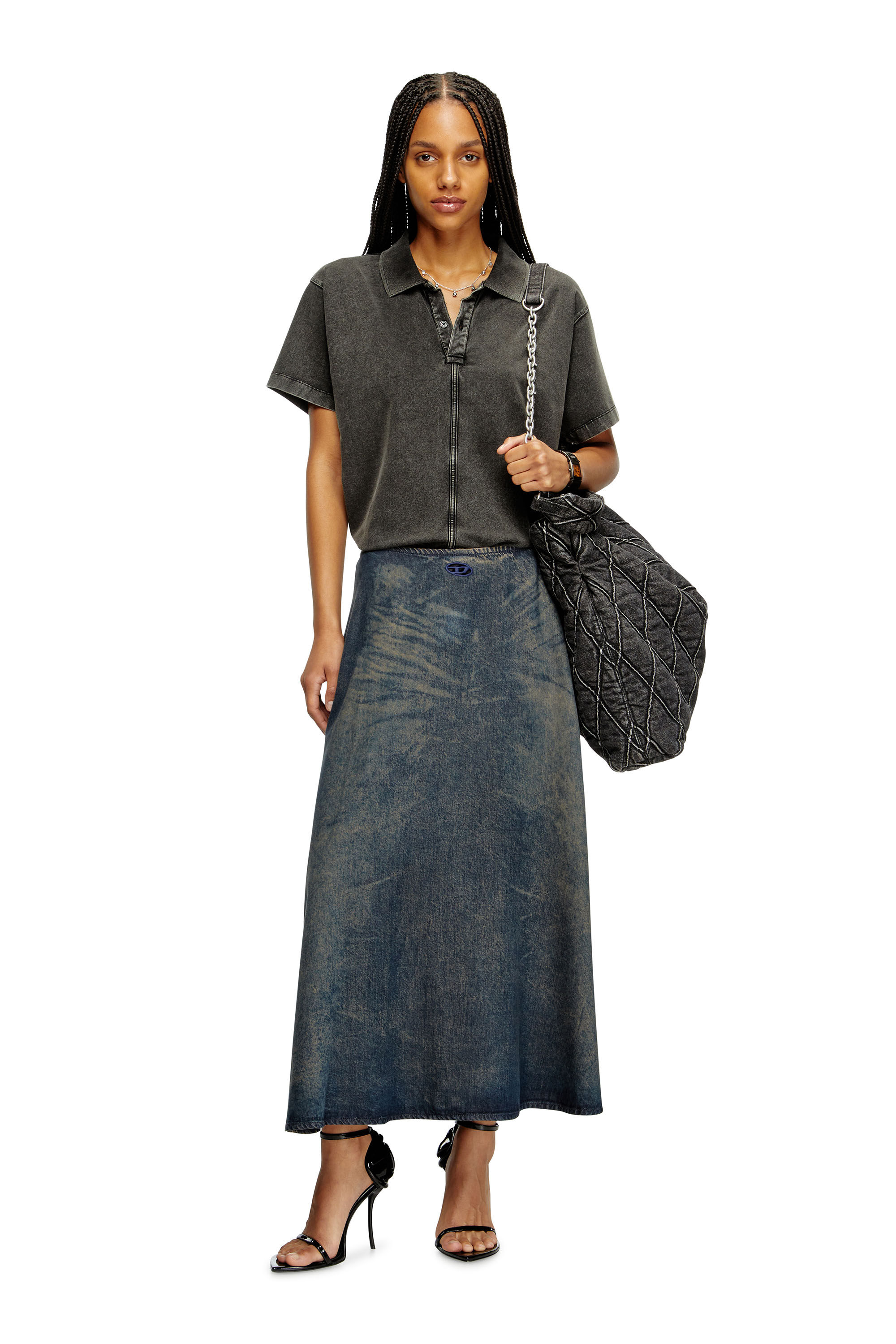 Diesel - DE-ANNIE-S, Jupe évasée en denim fluide effet sali Femme in ToBeDefined - 1