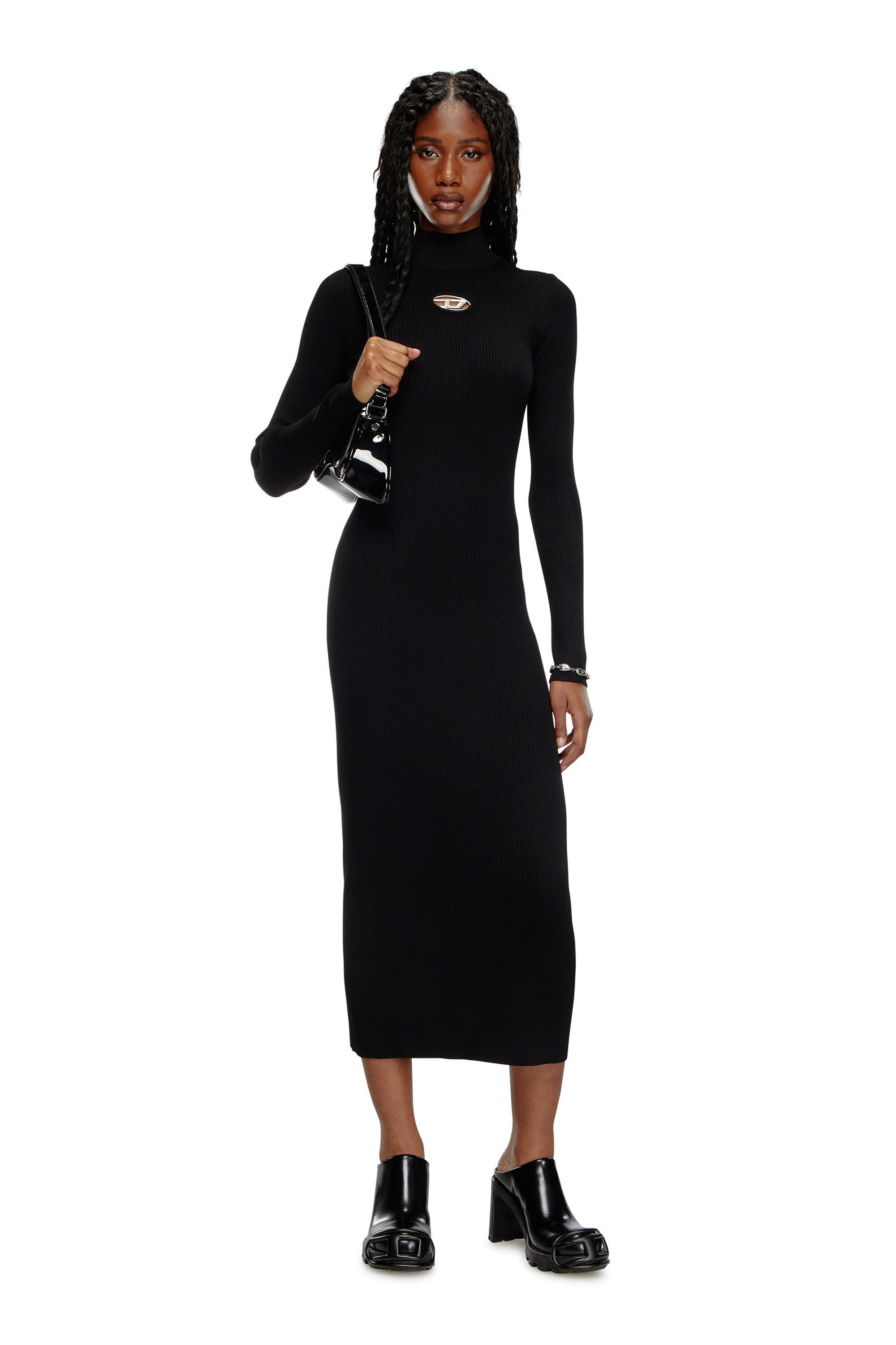 Diesel - M-ZARY-B, Robe midi en maille côtelée Femme in Noir - 1