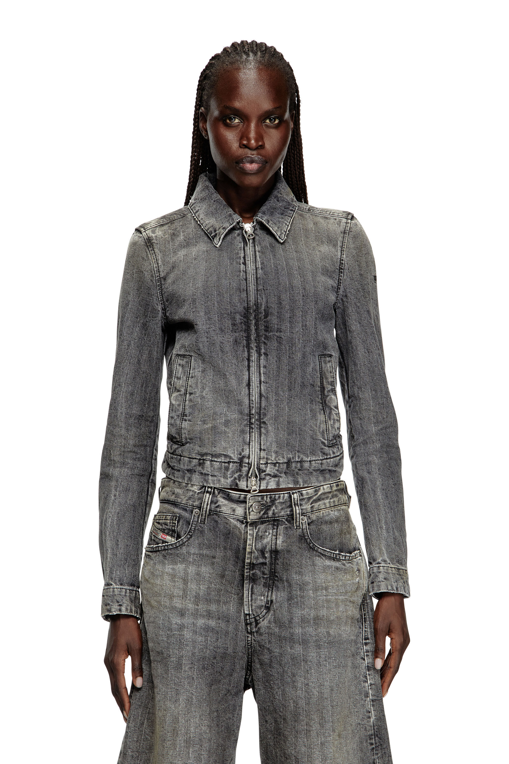 Diesel - DE-CORB, Veste en denim à chevrons Femme in Gris - 3