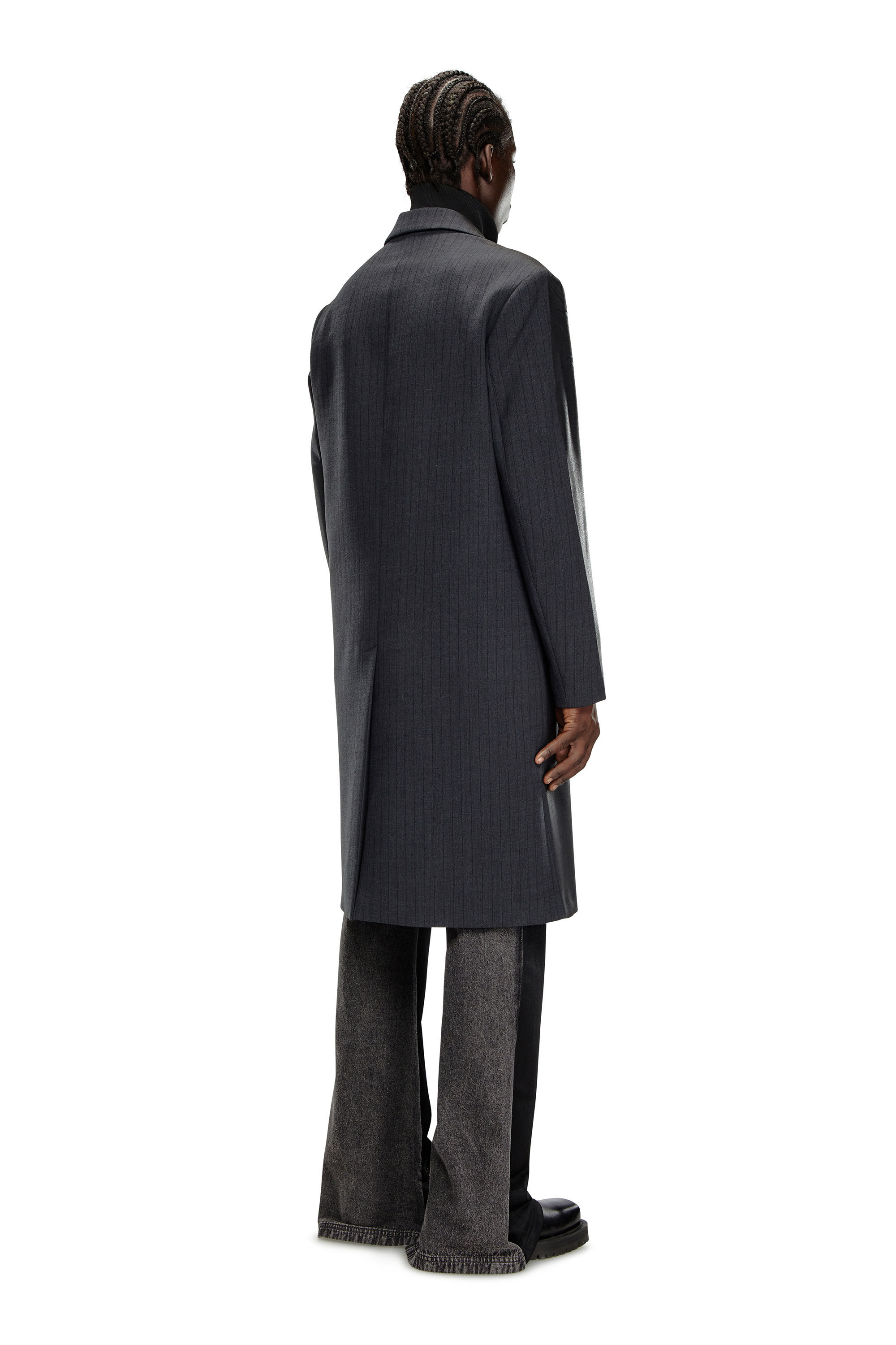 Manteau en laine fraiche a fines rayures Homme Noir Diesel