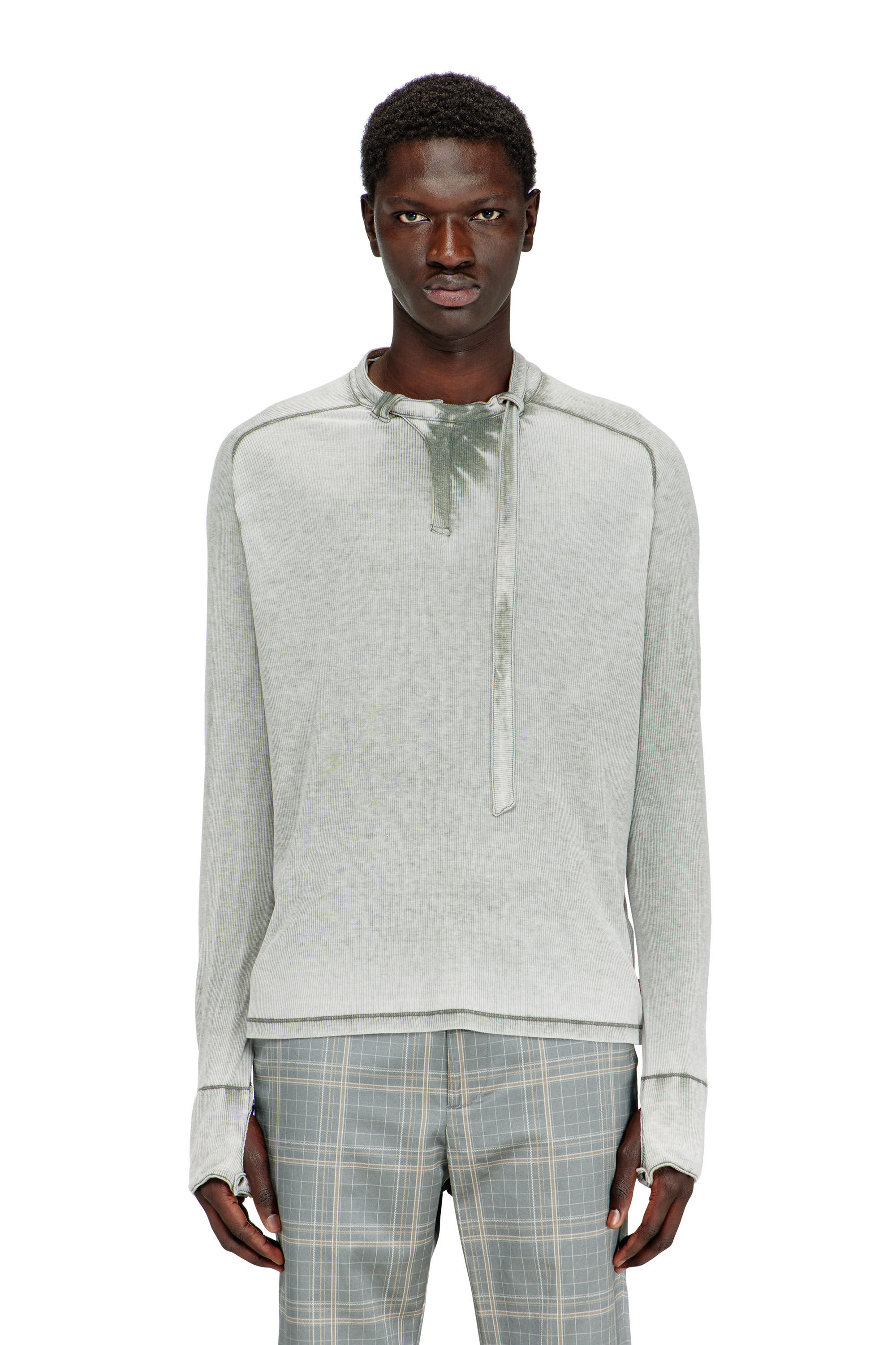 Diesel - T-GOHAN, Top en jersey c&ocirc;tel&eacute; avec bride biker au cou Homme in Gris - 3