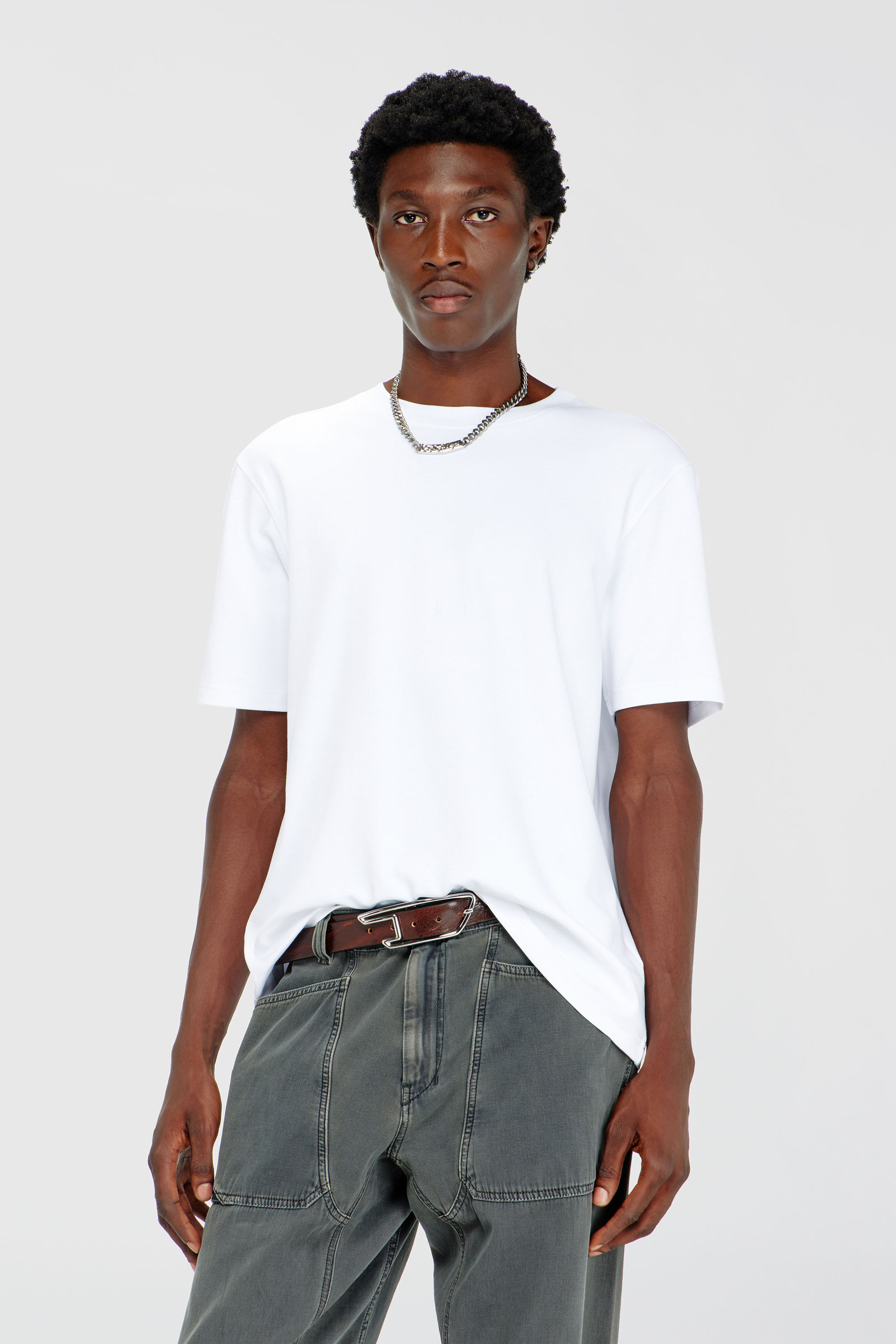 Diesel - T-ADJUST-AA2, T-shirt en interlock de coton avec logo brod&eacute; Homme in Blanc - 3