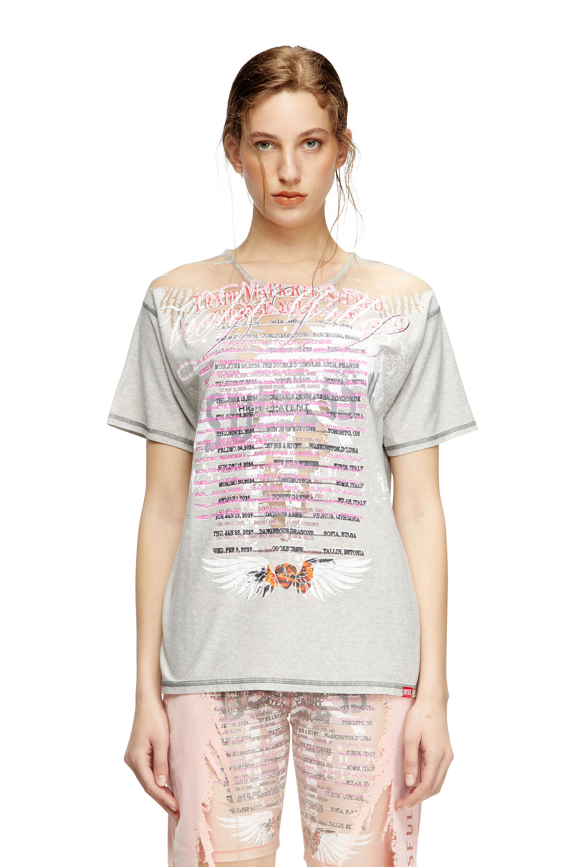 Diesel - T-NORMAC, T-shirt à col ras du cou avec imprimé paroles Femme in Gris - 3