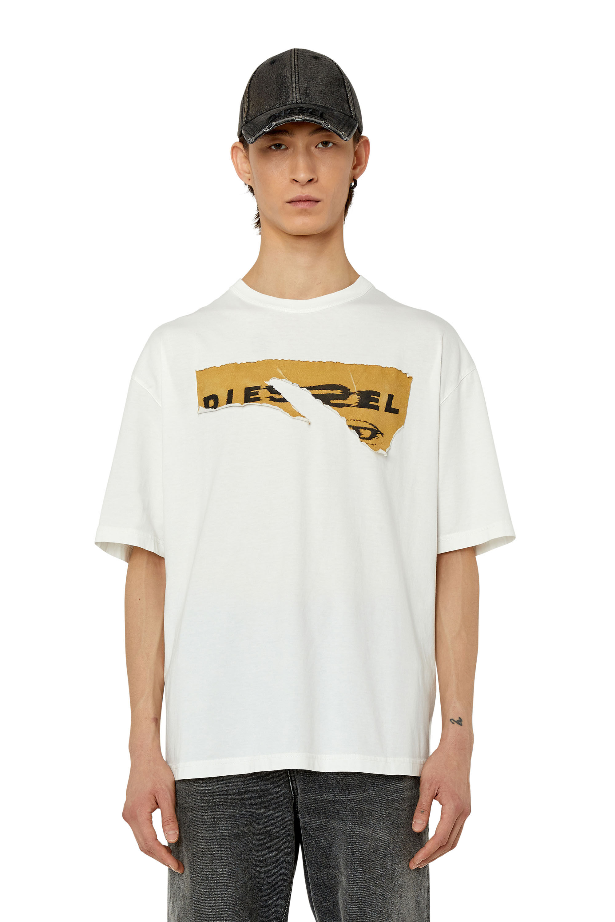 Diesel - T-WASH-POFF, Man's T-shirt with peel-off patches in White - 2