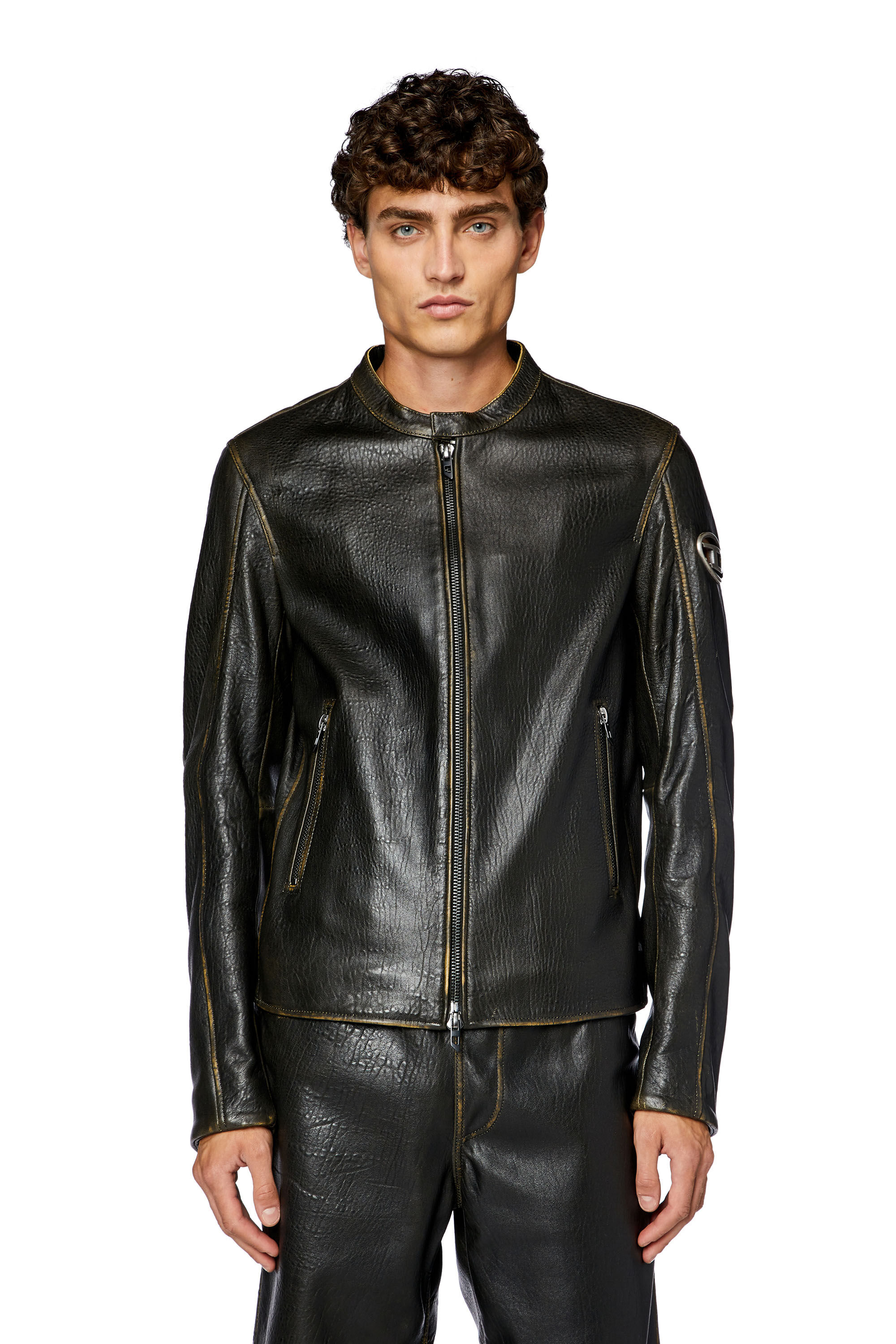 Veste biker en cuir froiss Homme L COBBE Diesel