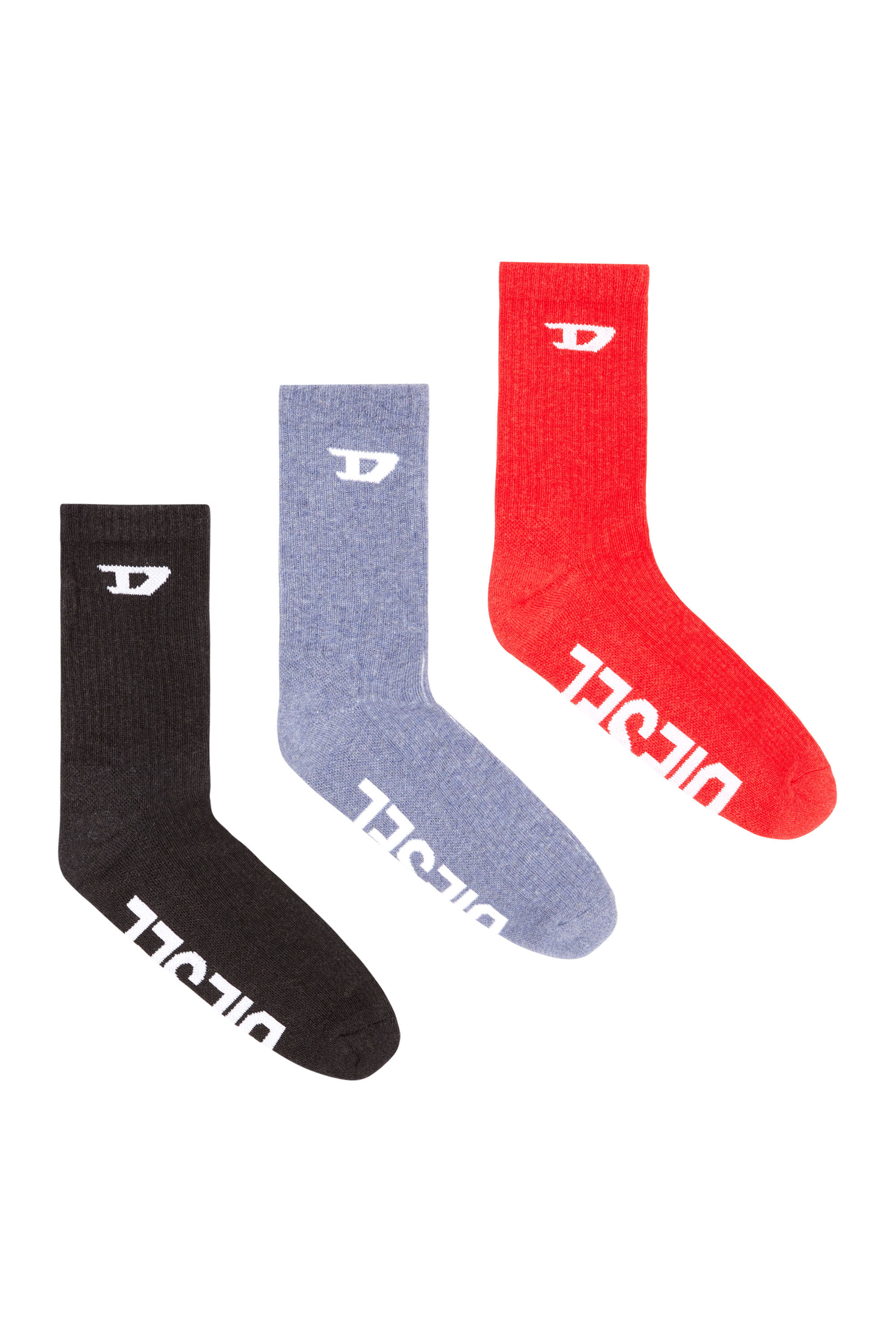 Diesel - SKM-D-CREW-SPORT-SOCKS, Lot de 3 paires de chaussettes côtelées avec logo D Homme in Polychrome - 1