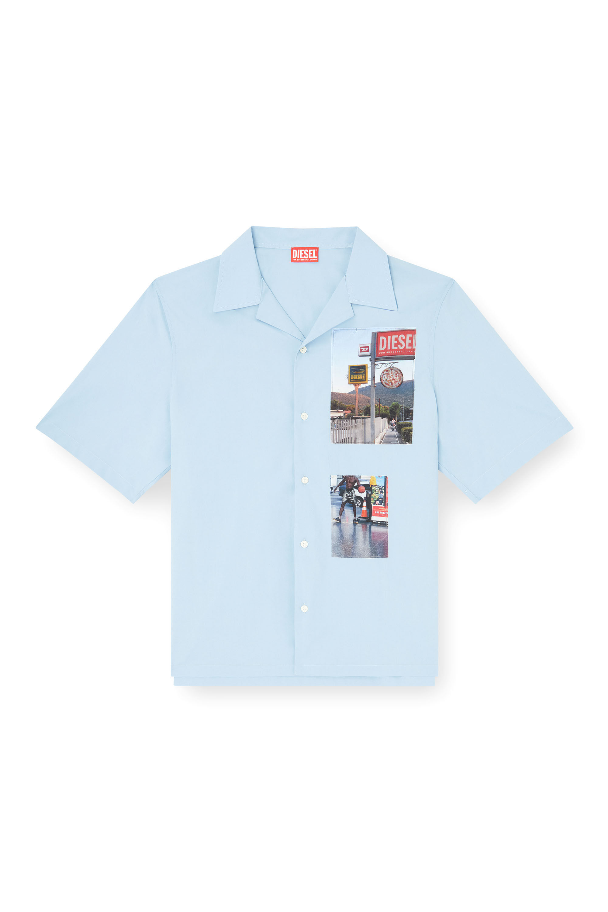 Diesel - S-BRACK-A-AJFY, Chemise à manches courtes avec empiècements photo de logo Homme in Bleu - 2