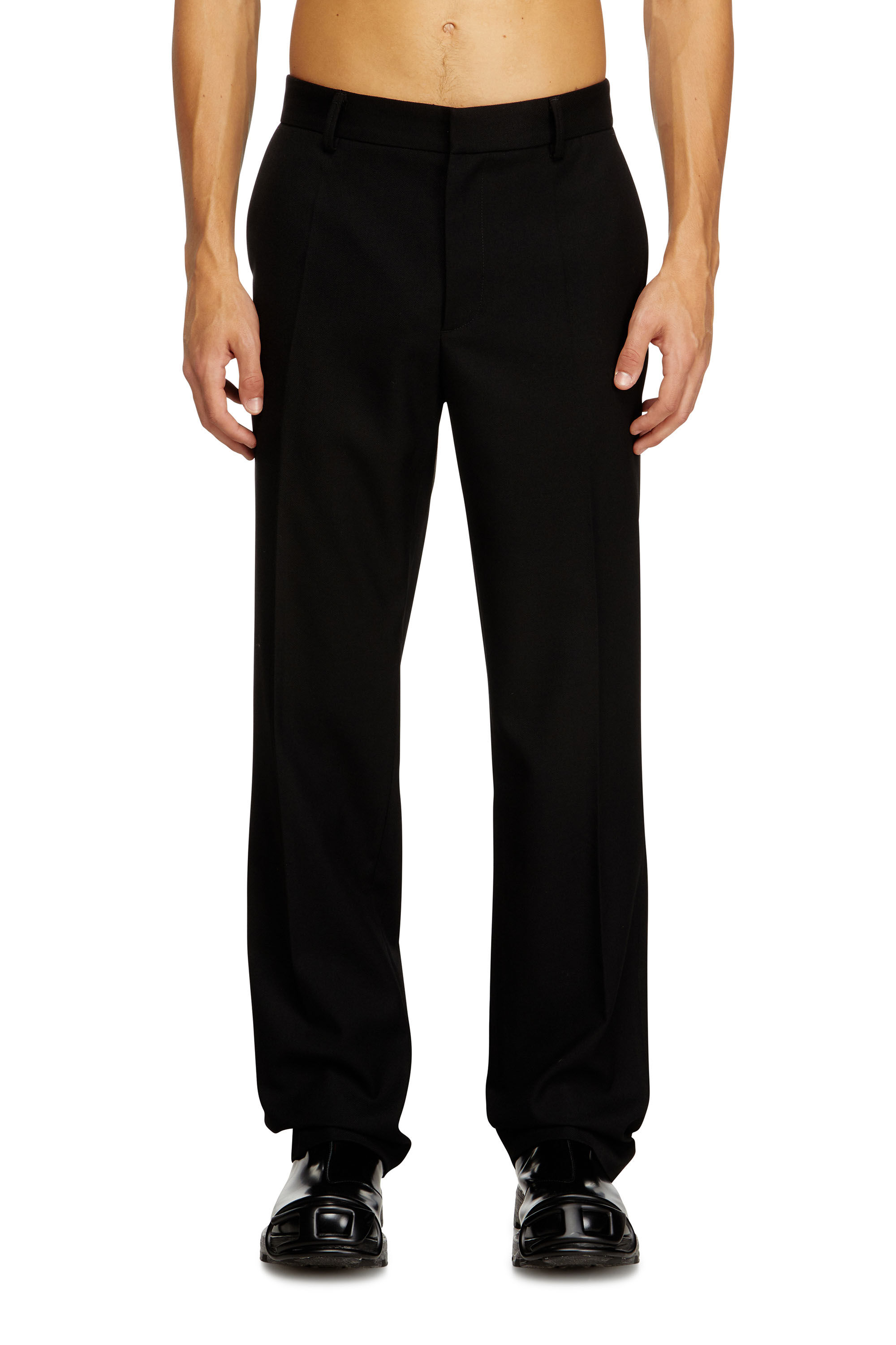 Diesel - P-AM-EPCI, Pantalon en mélange de laine avec étiquette en métal Homme in Noir - 3