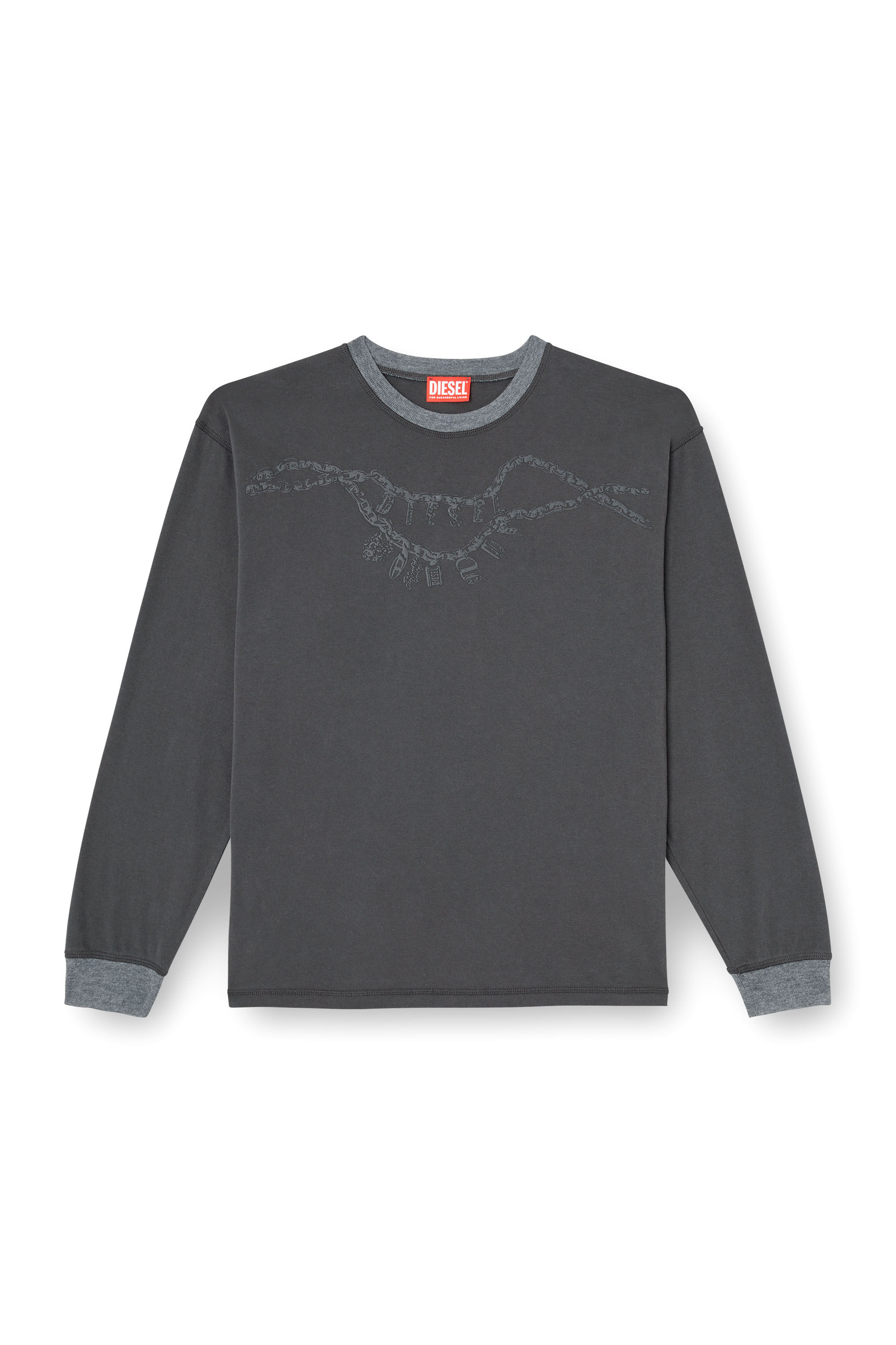 Diesel - T-BOXT-LS-HOSHI, T-shirt à manches longues avec imprimé collier à breloques Mixte in Gris - 2