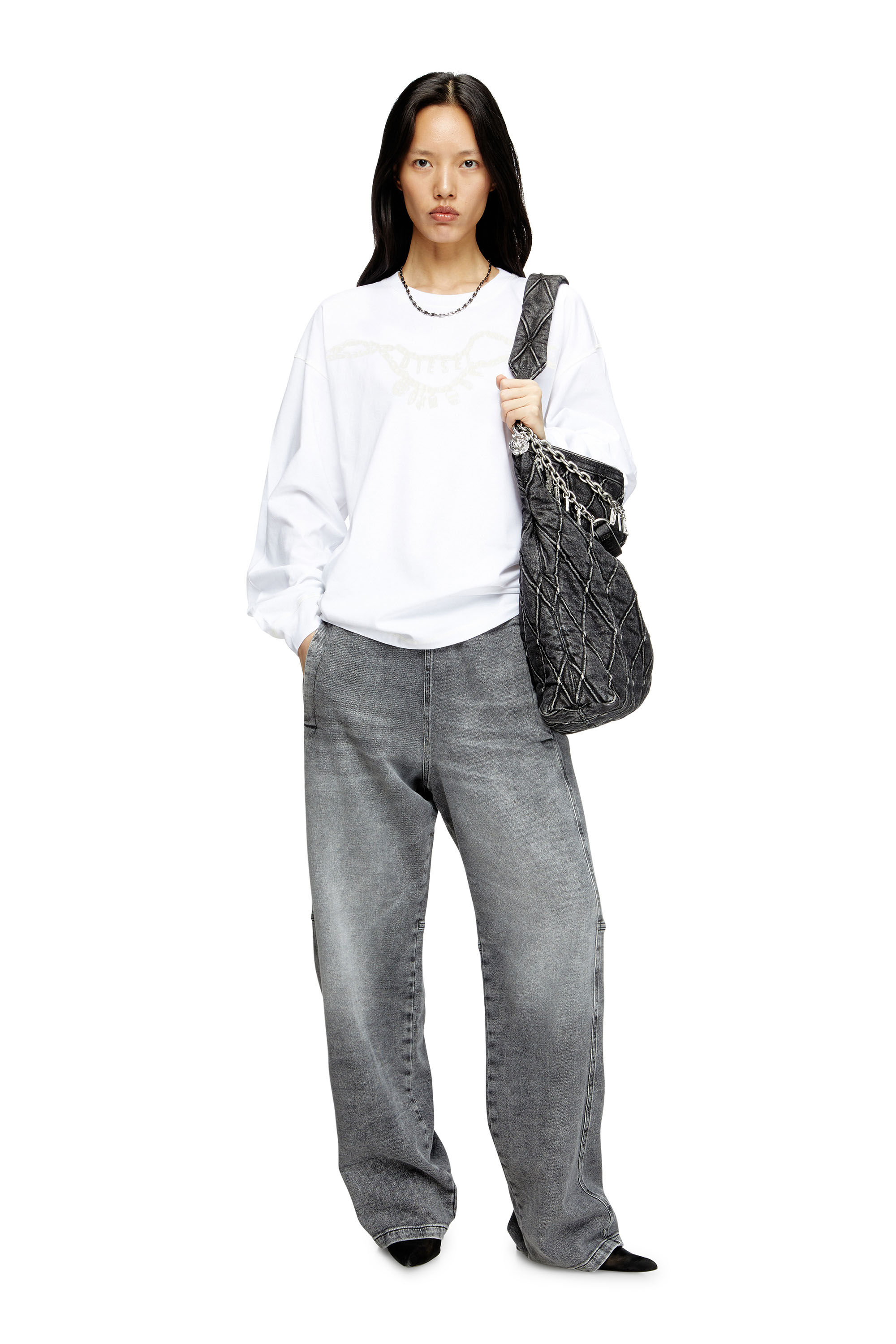 Diesel - T-BOXT-LS-HOSHI, T-shirt à manches longues avec imprimé collier à breloques Mixte in Blanc - 6