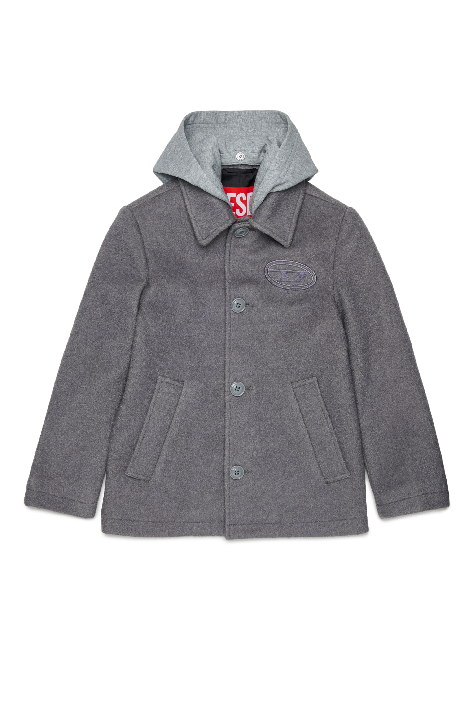 Diesel - JASTONEOUT, Manteau en laine m&eacute;lang&eacute;e avec capuche amovible Homme in Gris - 1