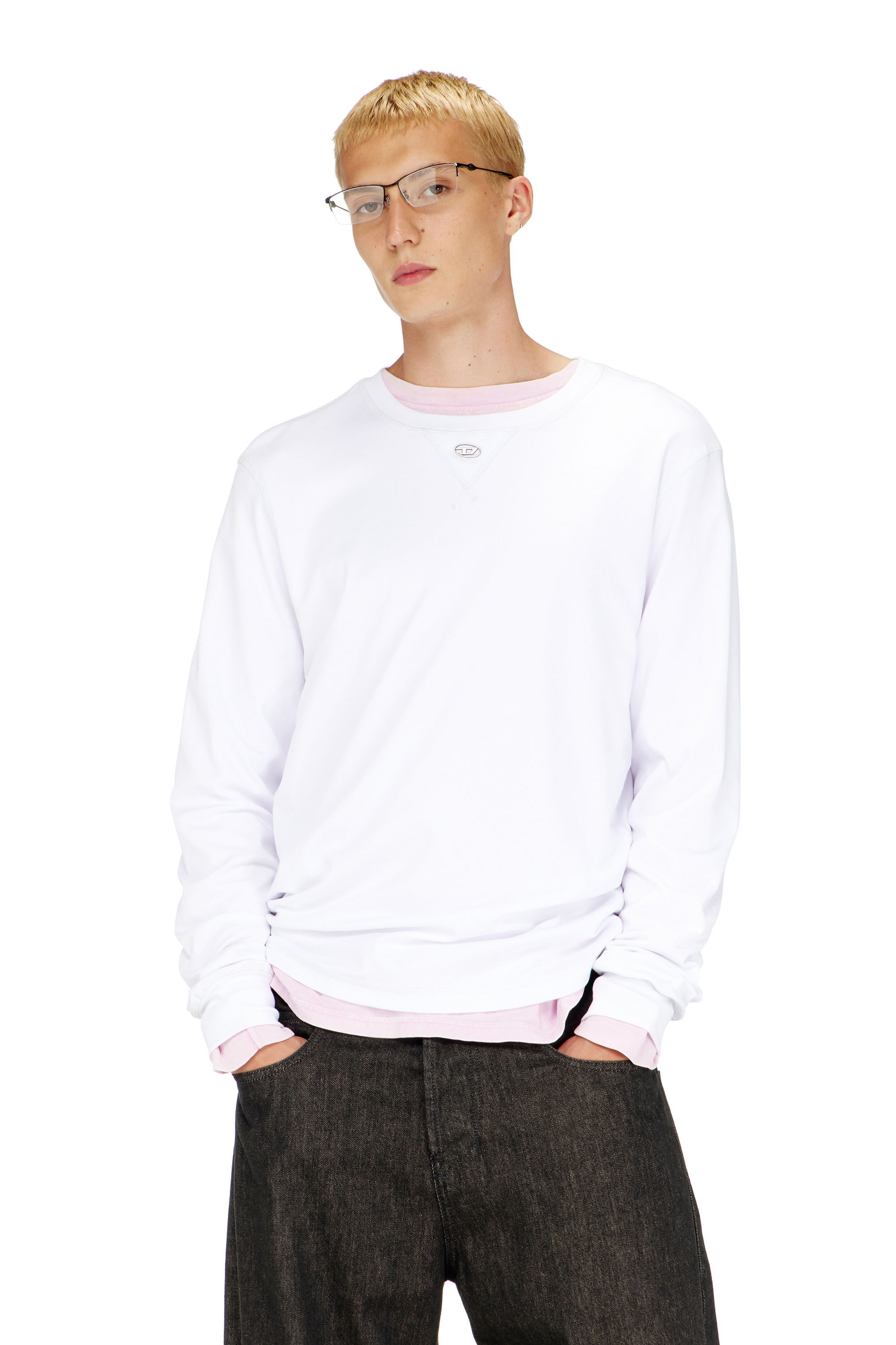 Diesel - T-MADJUST-LS-TR, T-shirt &agrave; manches longues en coton avec Oval D Homme in Blanc - 3
