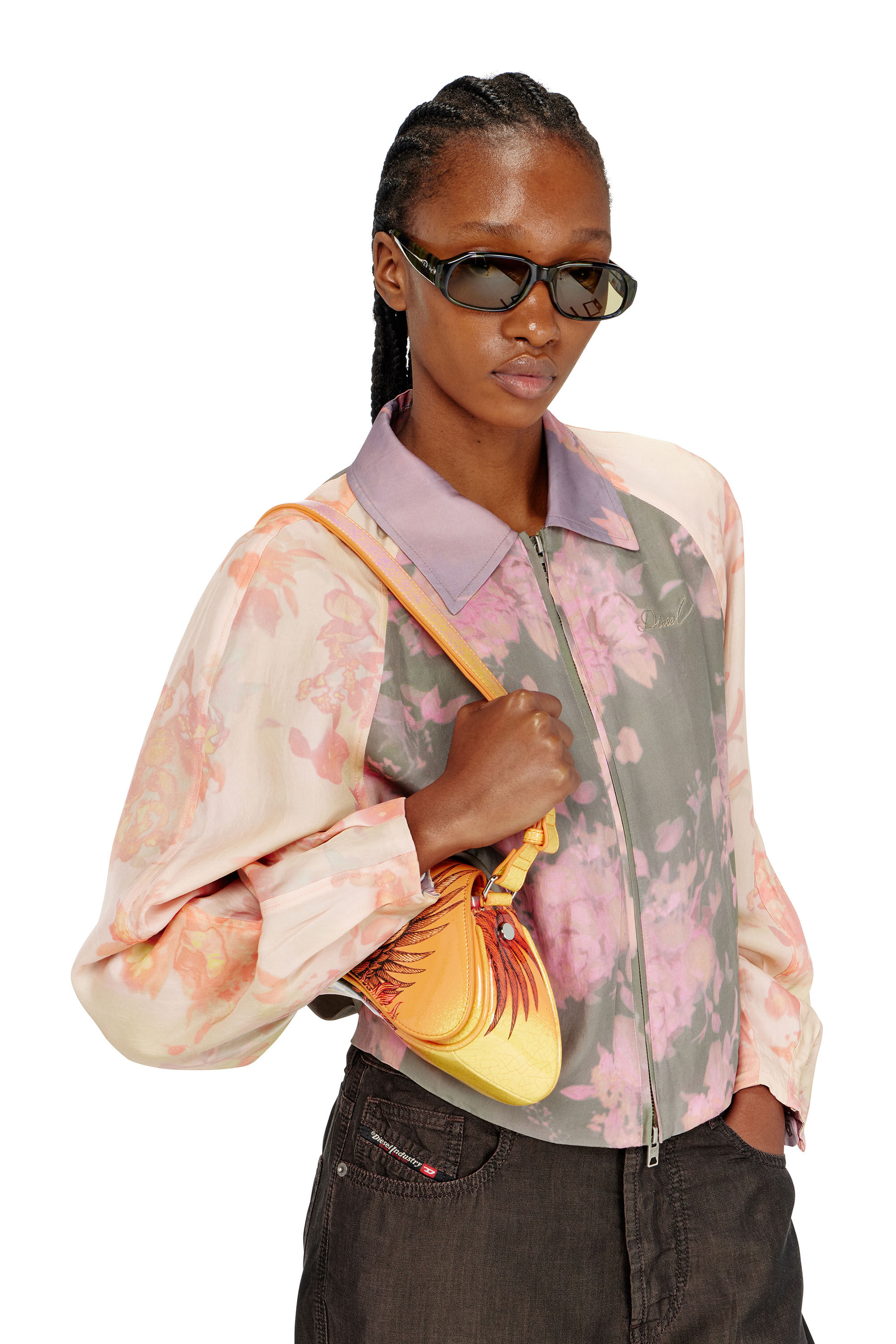 Diesel - G-ALENA, Blouson bomber fleuri en ac&eacute;tate froiss&eacute; Femme in ToBeDefined - 4