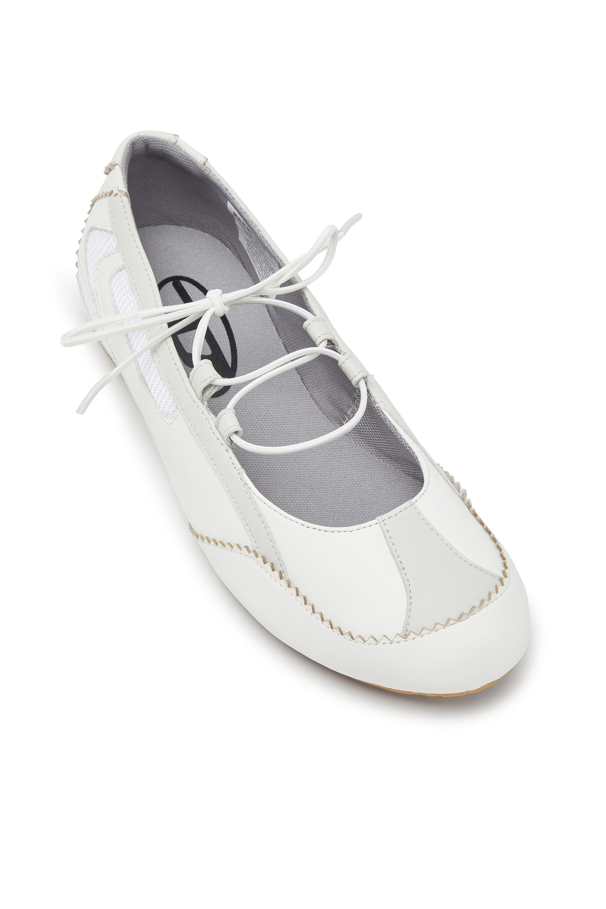 Diesel - D-MILE BALLERINA LACE UP W, D-Mile-Ballerines à lacets en cuir et mesh Femme in Blanc - 6