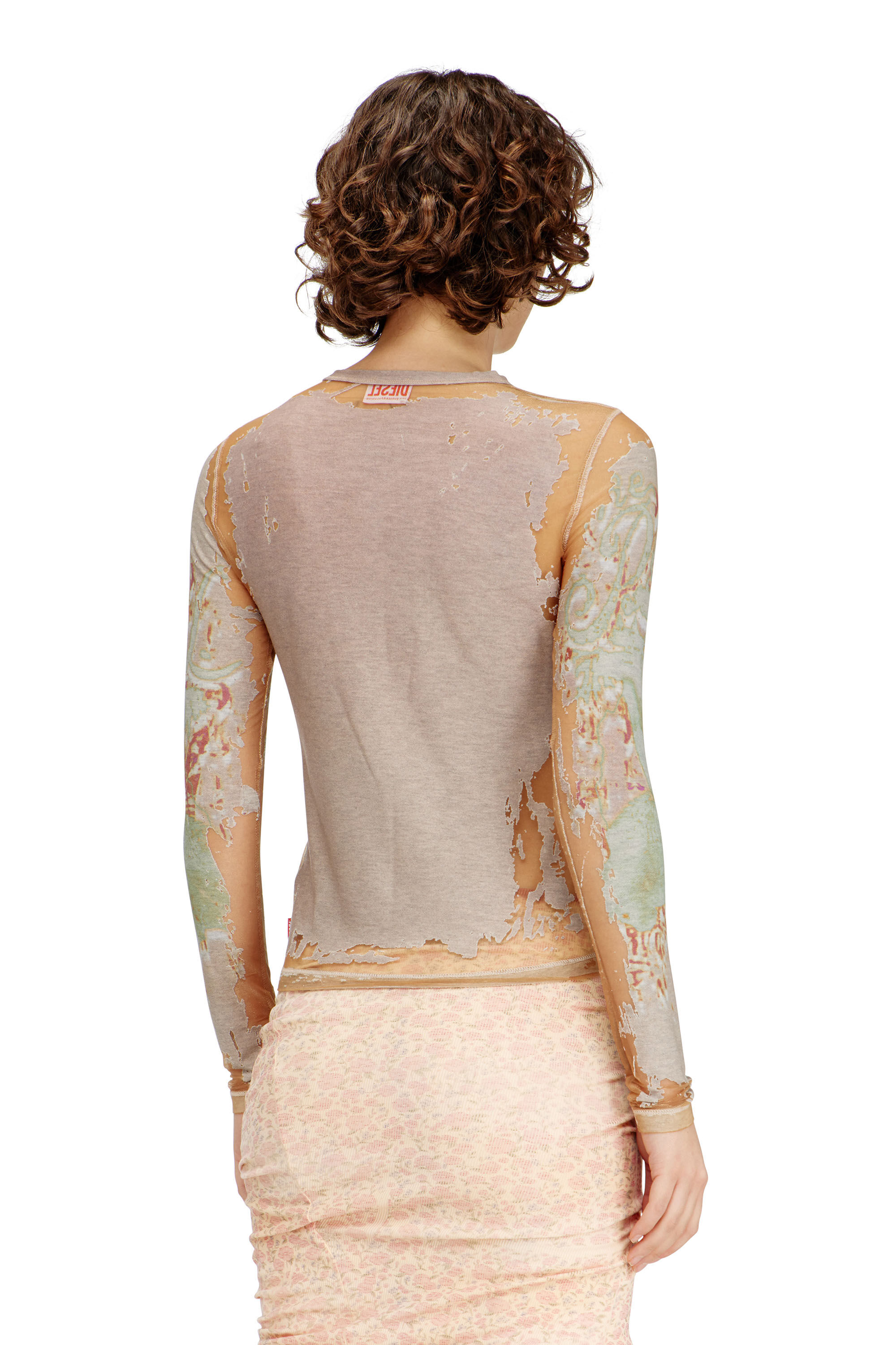 Diesel - T-GABRY, Top cardigan en jersey d&eacute;vor&eacute; imprim&eacute; Femme in Marron - 4