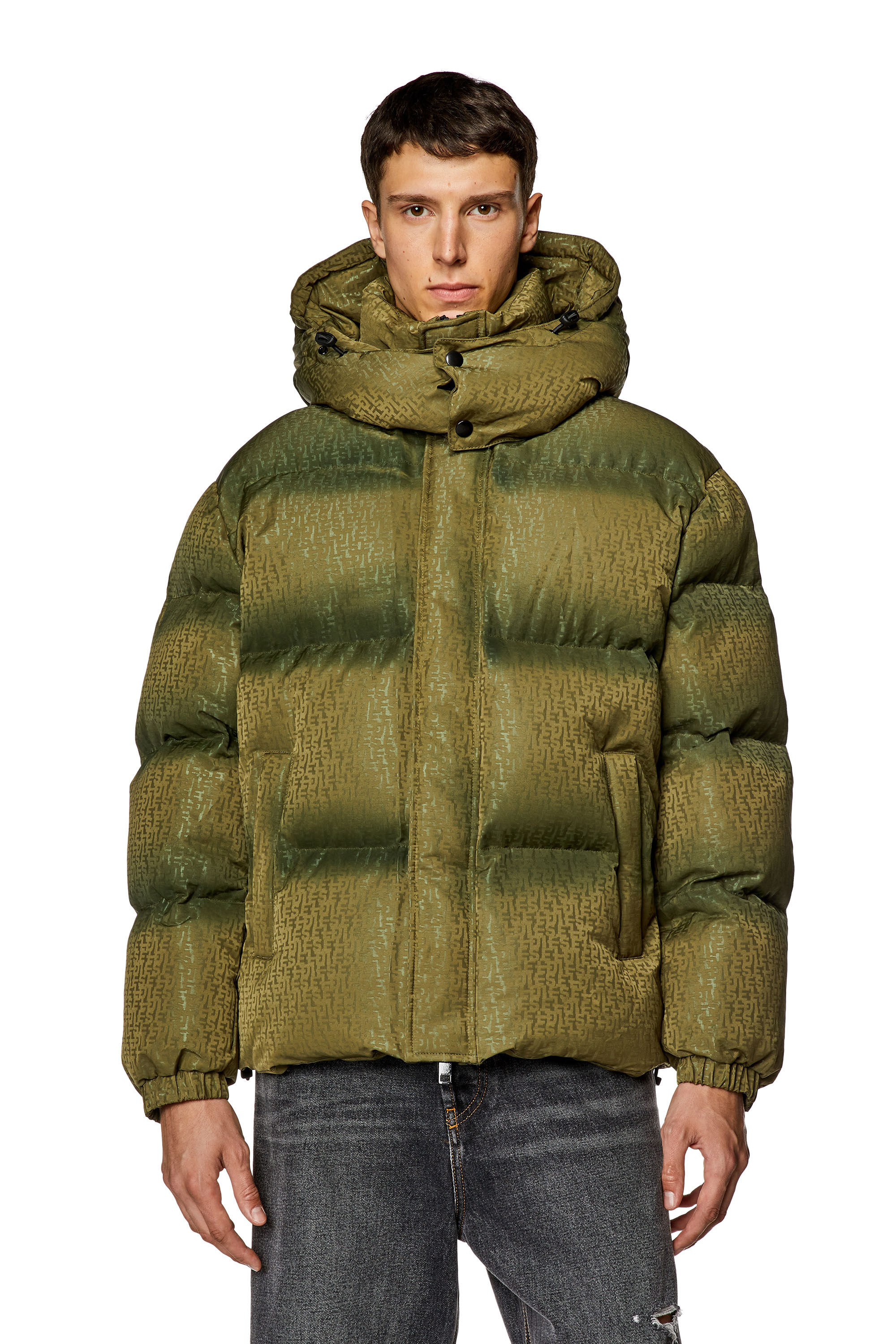 Diesel - W-ROLFYS-MON, Veste doudoune avec motif monogram Homme in Vert - 6