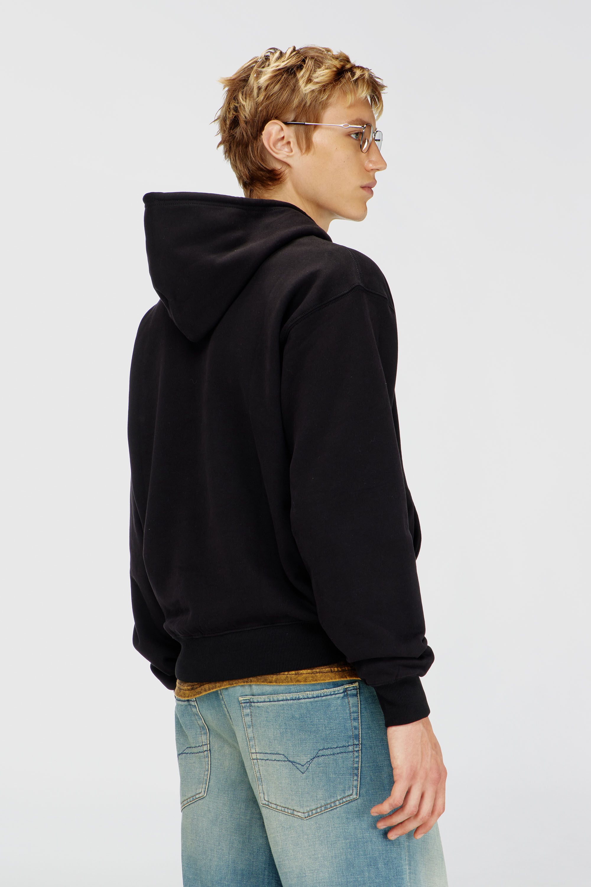 Diesel - S-LUK-H-T92, Man's Cotton hoodie with tonal Oval D logo embroidery in Black - 4