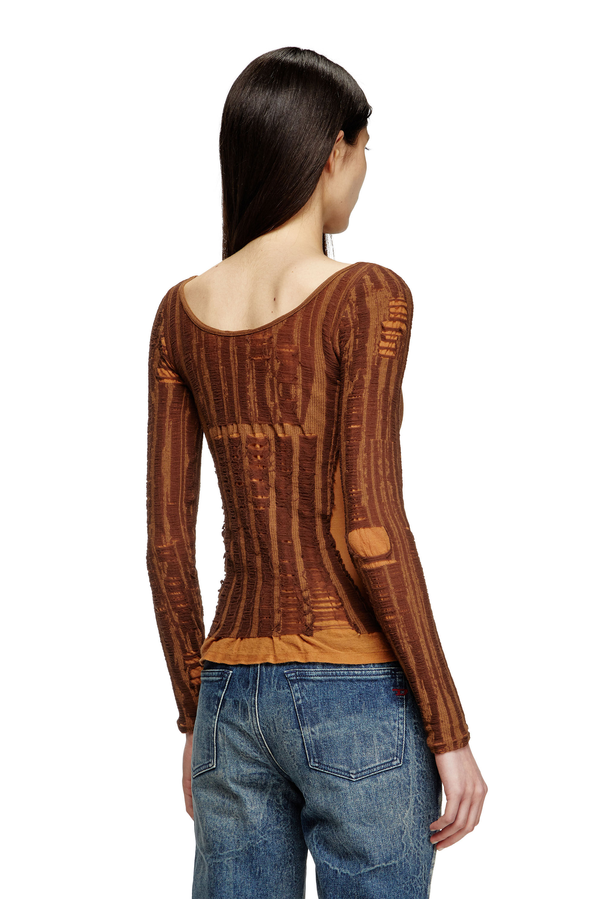 Diesel - M-CALAI, Top sans coutures avec illusion de lingerie Femme in Marron - 4