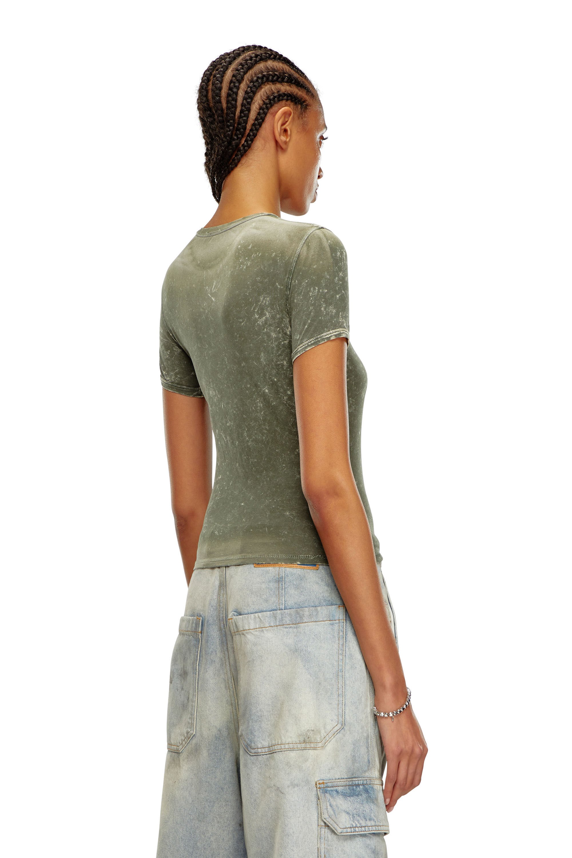 Diesel - T-UNCUTIES-P1, Femme T-shirt effet marbré en jersey stretch in Vert - Image 4