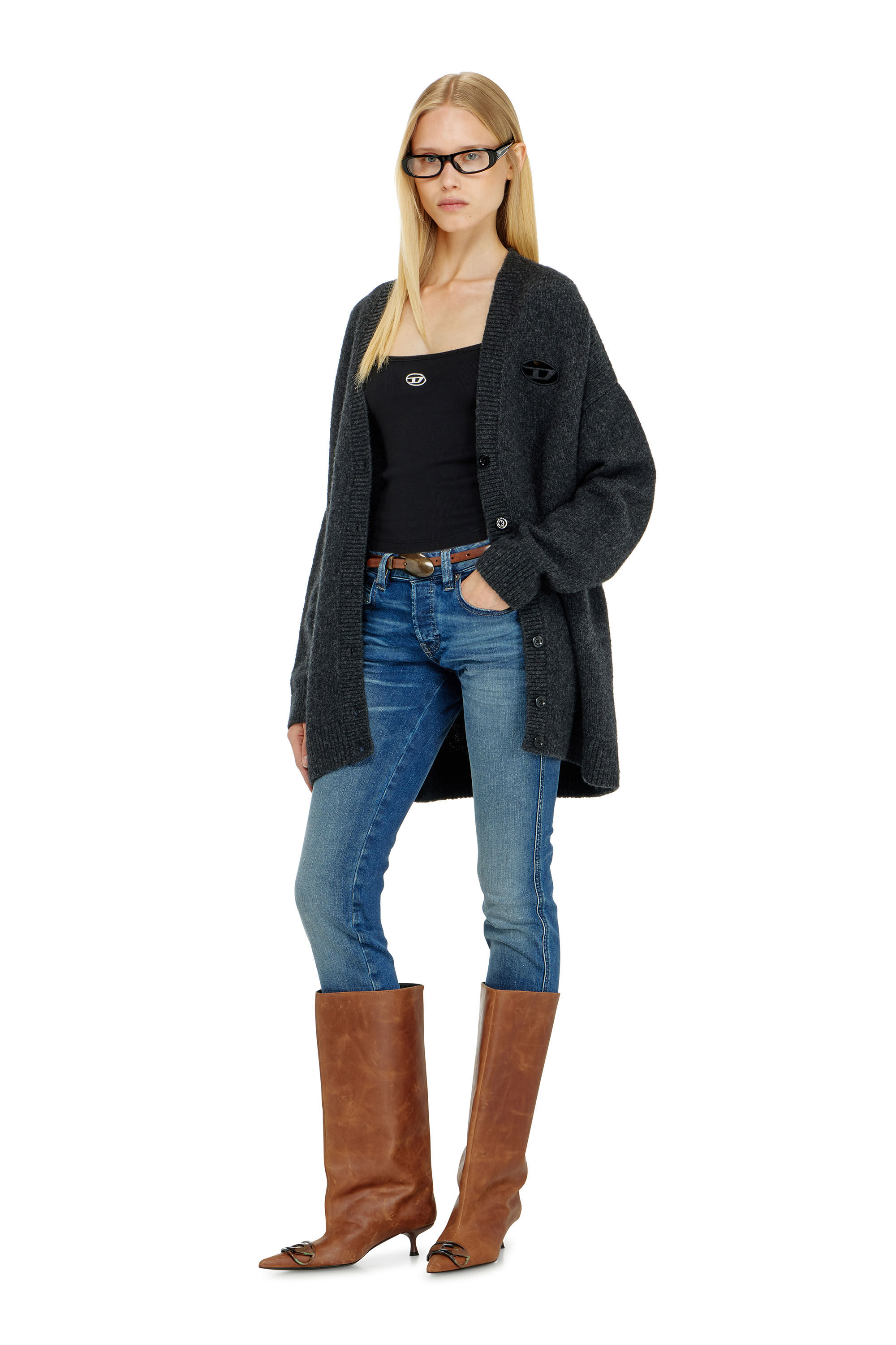 Diesel - T-HUPY-OD, Haut c&ocirc;tel&eacute; avec Oval D m&eacute;tallique Femme in Noir - 1