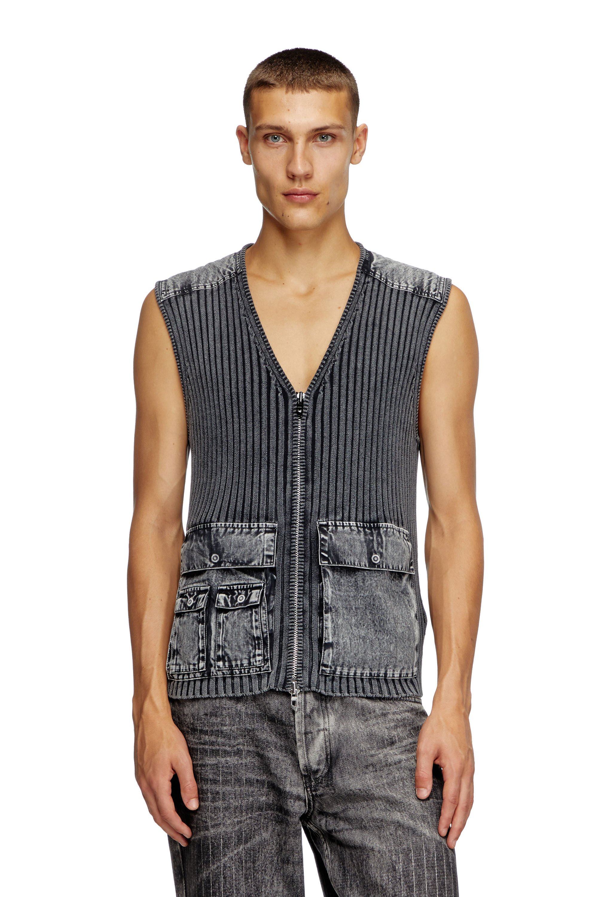 Men s Utility vest with contrast panels Grey Diesel