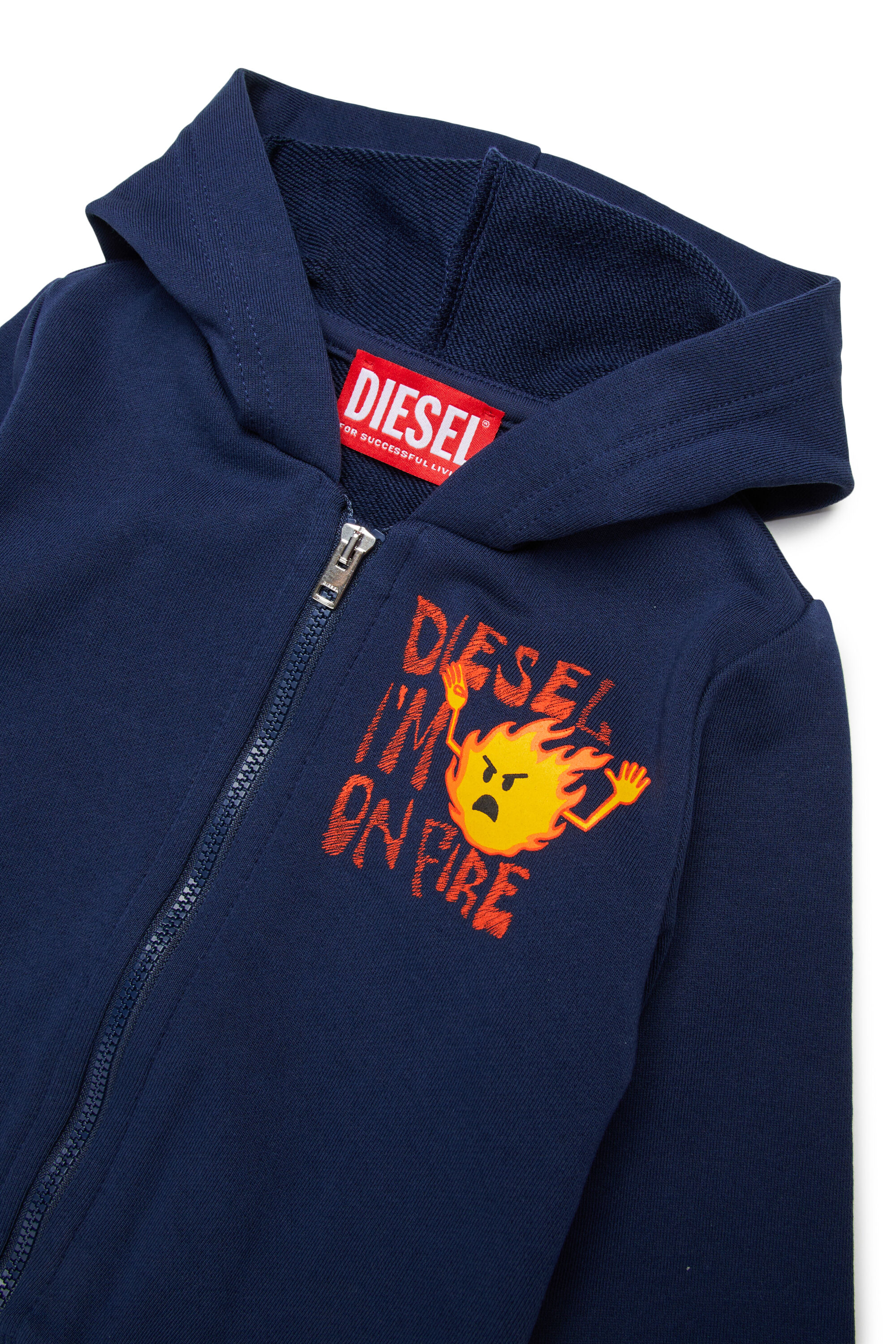Diesel - SPILB, Sweat &agrave; capuche zipp&eacute; en coton avec imprim&eacute; feu Homme in Bleu - 3