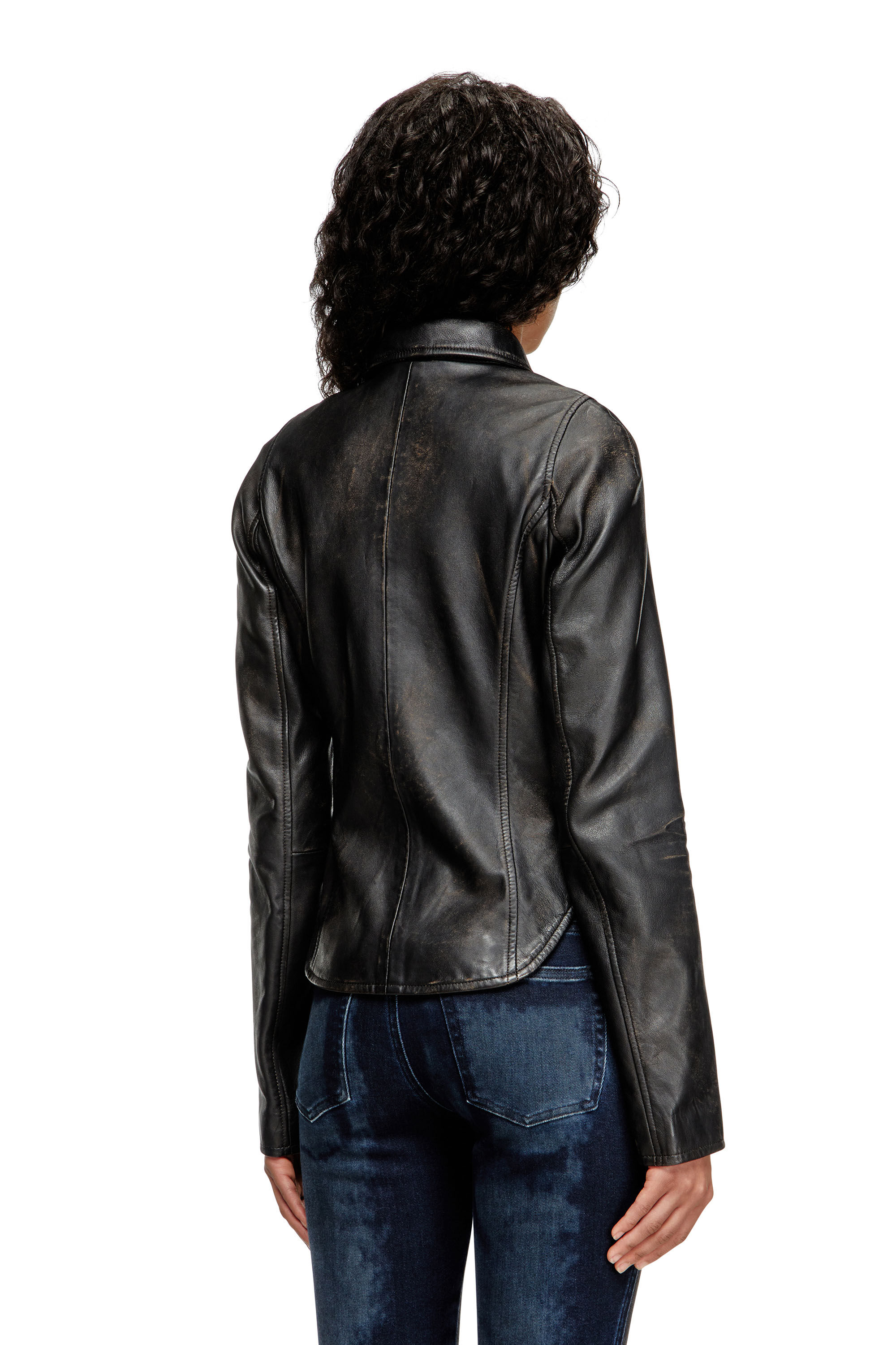 Diesel - L-EGRAD, Veste en cuir vieilli Femme in Noir - 4