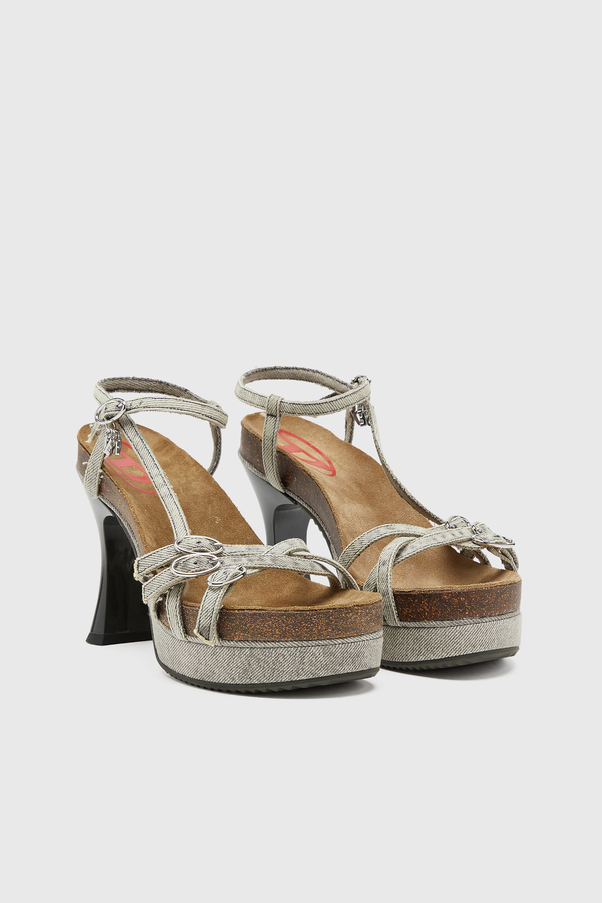 Diesel - D-WOODSTOCK 105 SANDAL, D-Woodstock-Sandales &agrave; plateforme &agrave; brides en denim Femme in Gris - 3