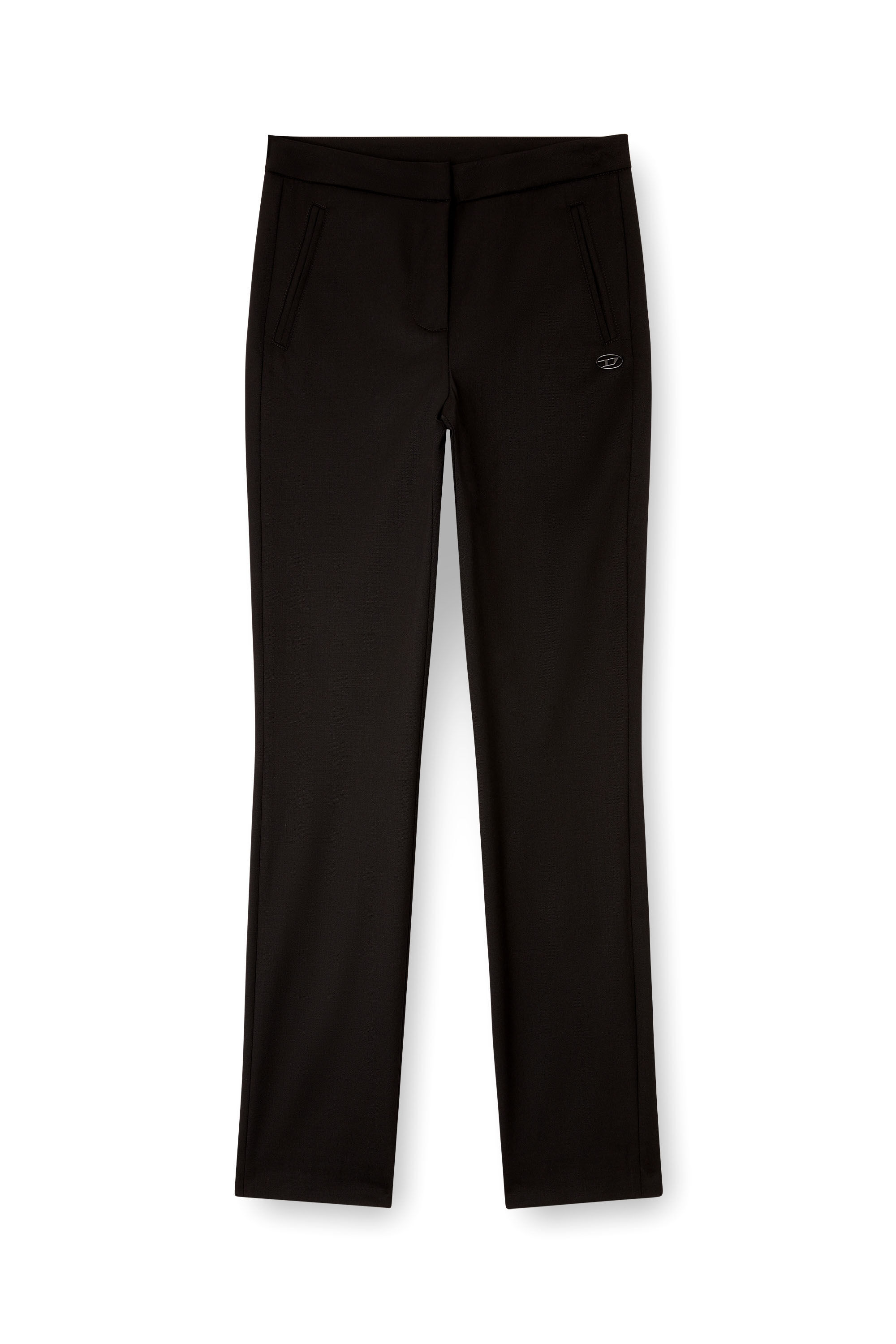Diesel - P-LACER-R2, Pantalon en mélange de laine avec poches passepoilées Femme in Noir - 2