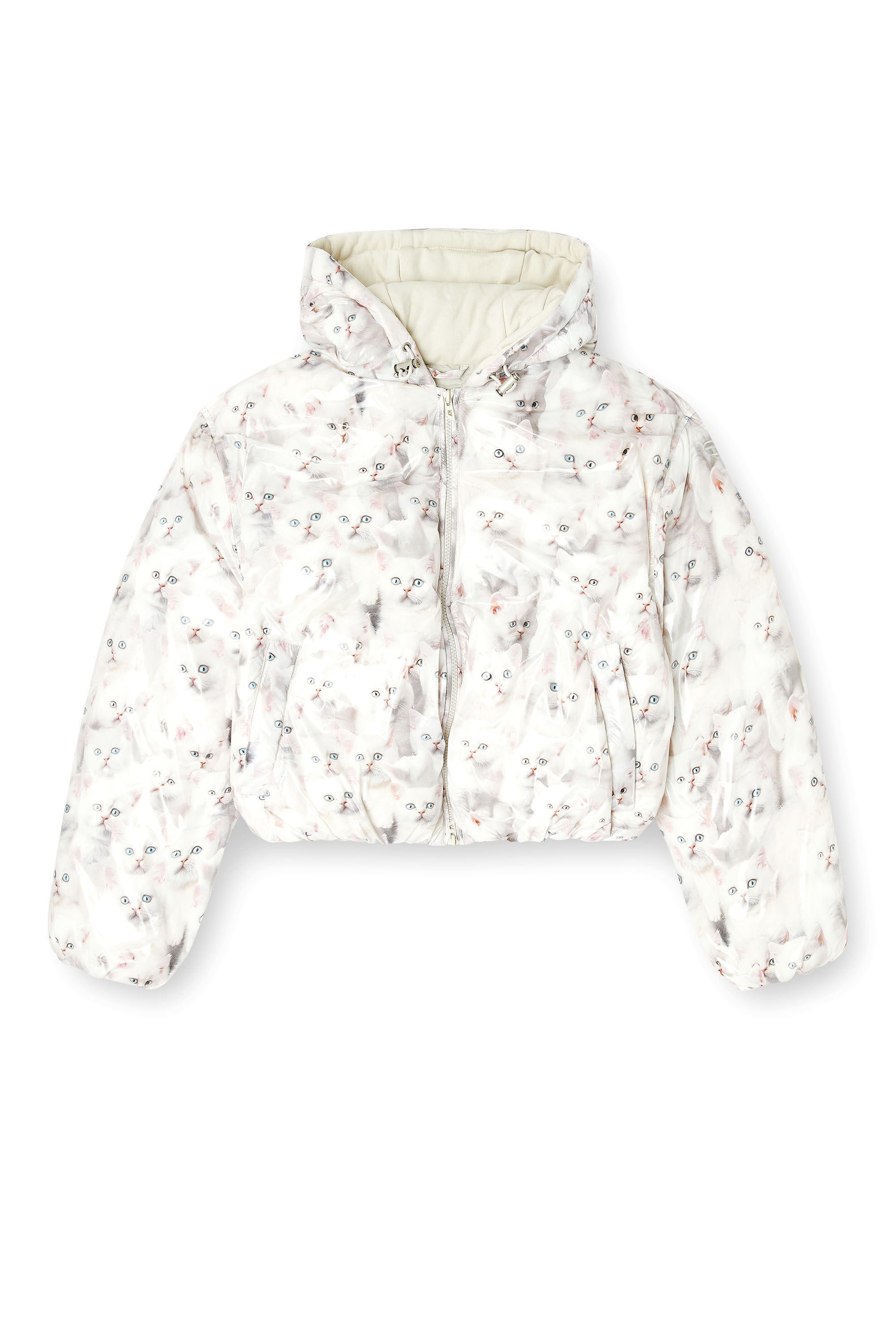 Diesel - W-INNER-R1, Veste matelassée avec imprimé chat Femme in Blanc - 2