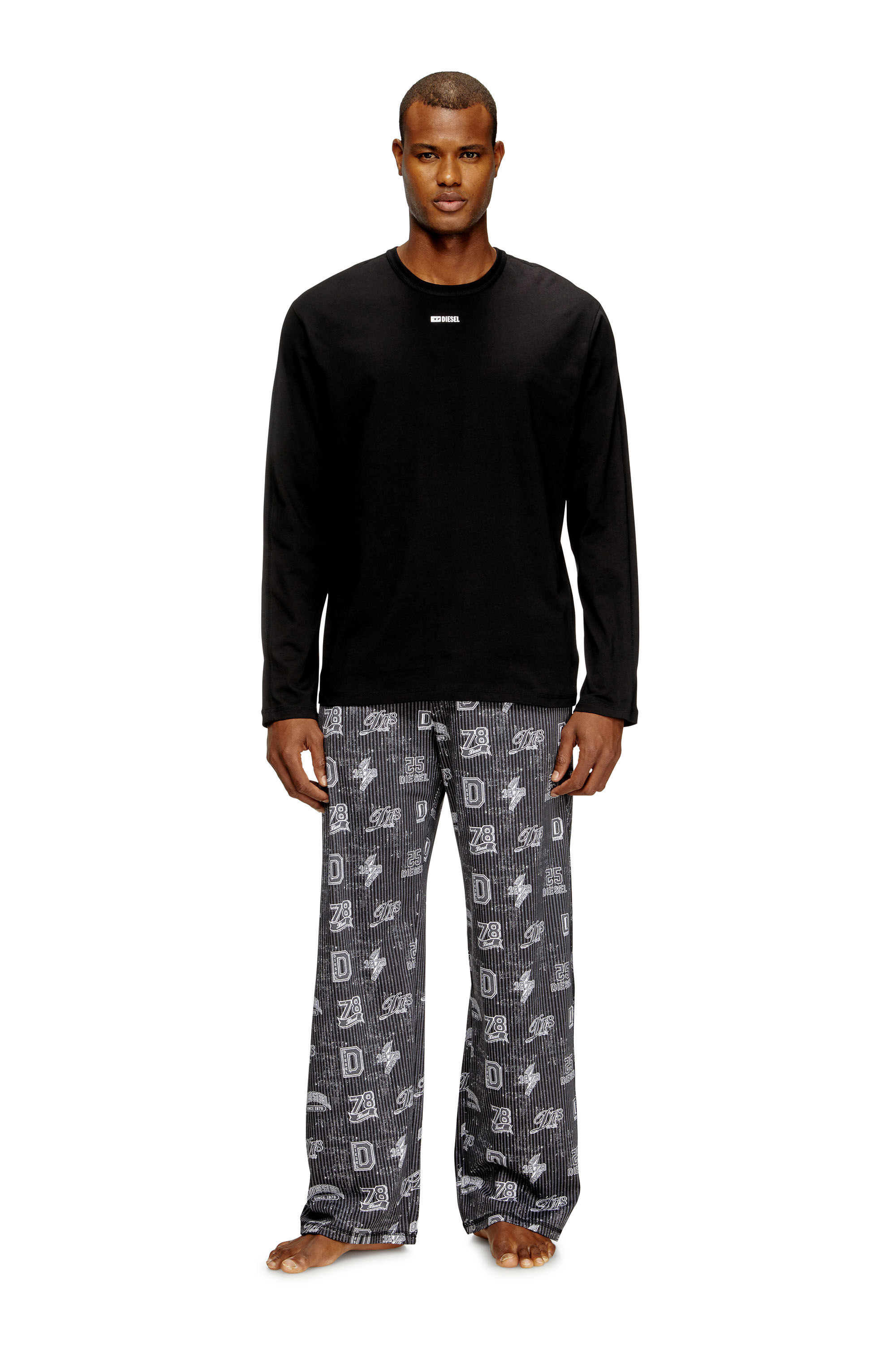 Diesel - SET-NOLAN-D-BOX, Ensemble pyjama en coton avec imprimés logo Homme in Noir - 1