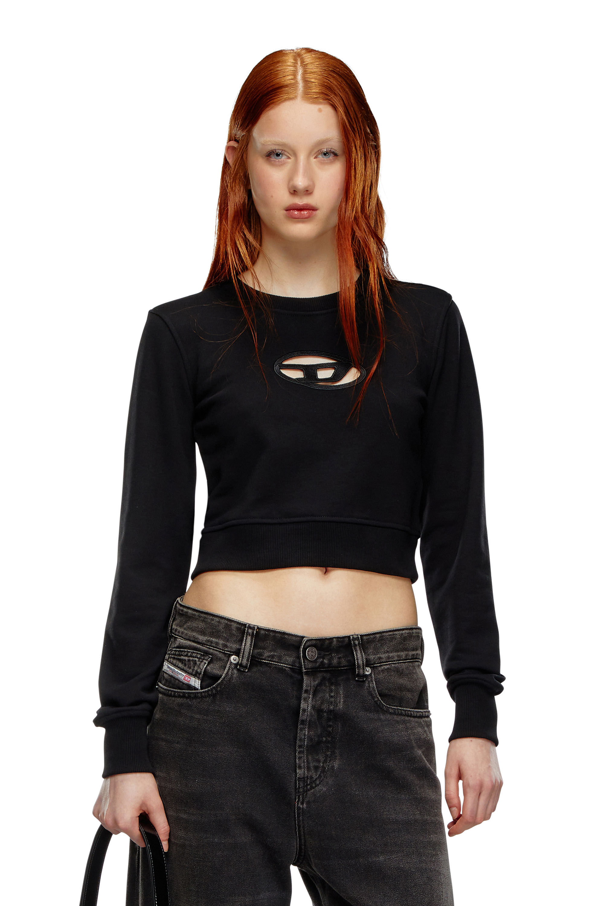 Sweat shirt cropped avec logo cut out Femme Noir Diesel