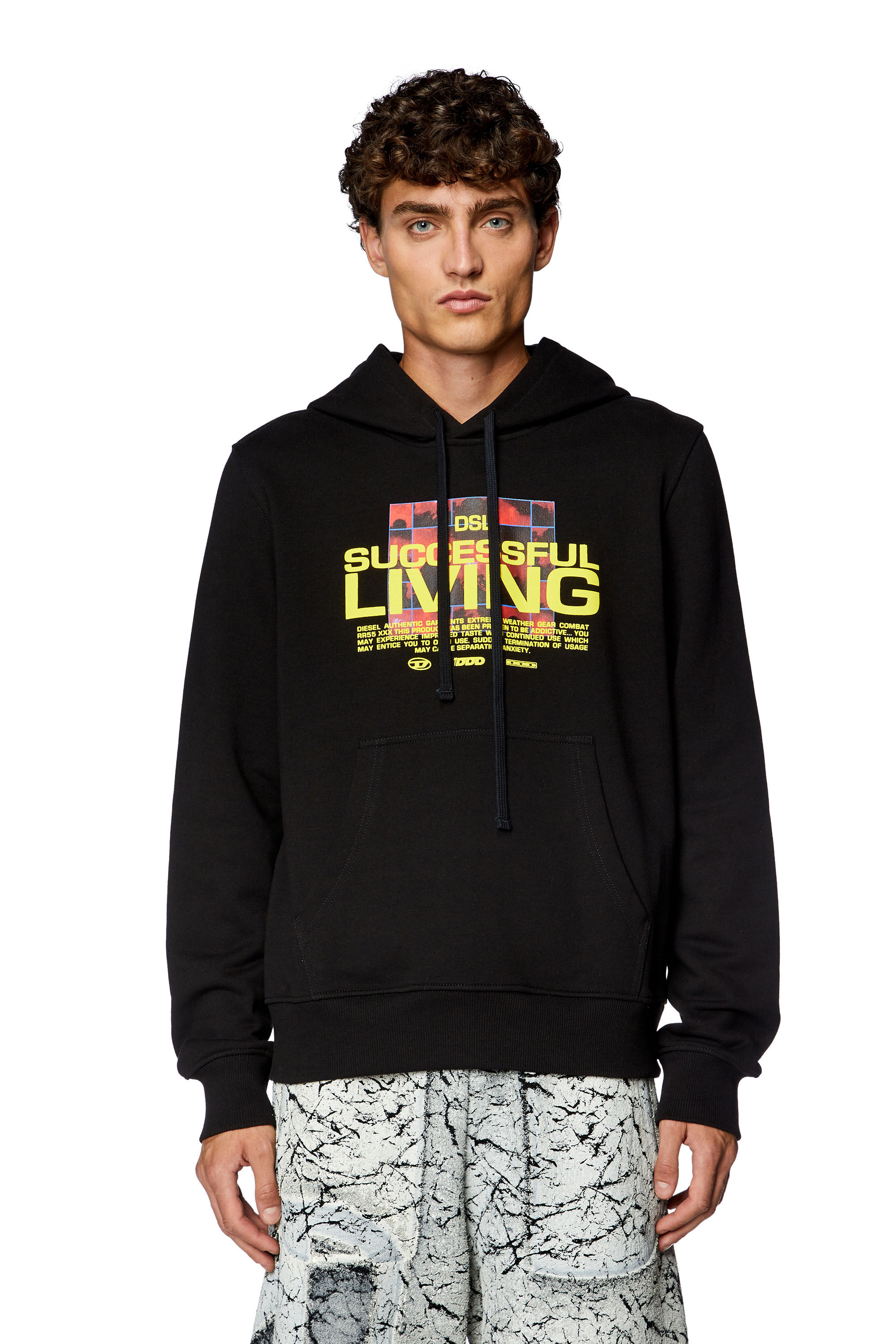 Diesel - S-GINN-HOOD-N1, Sweat-shirt à capuche avec lettrage à encre gonflante Homme in Noir - 3