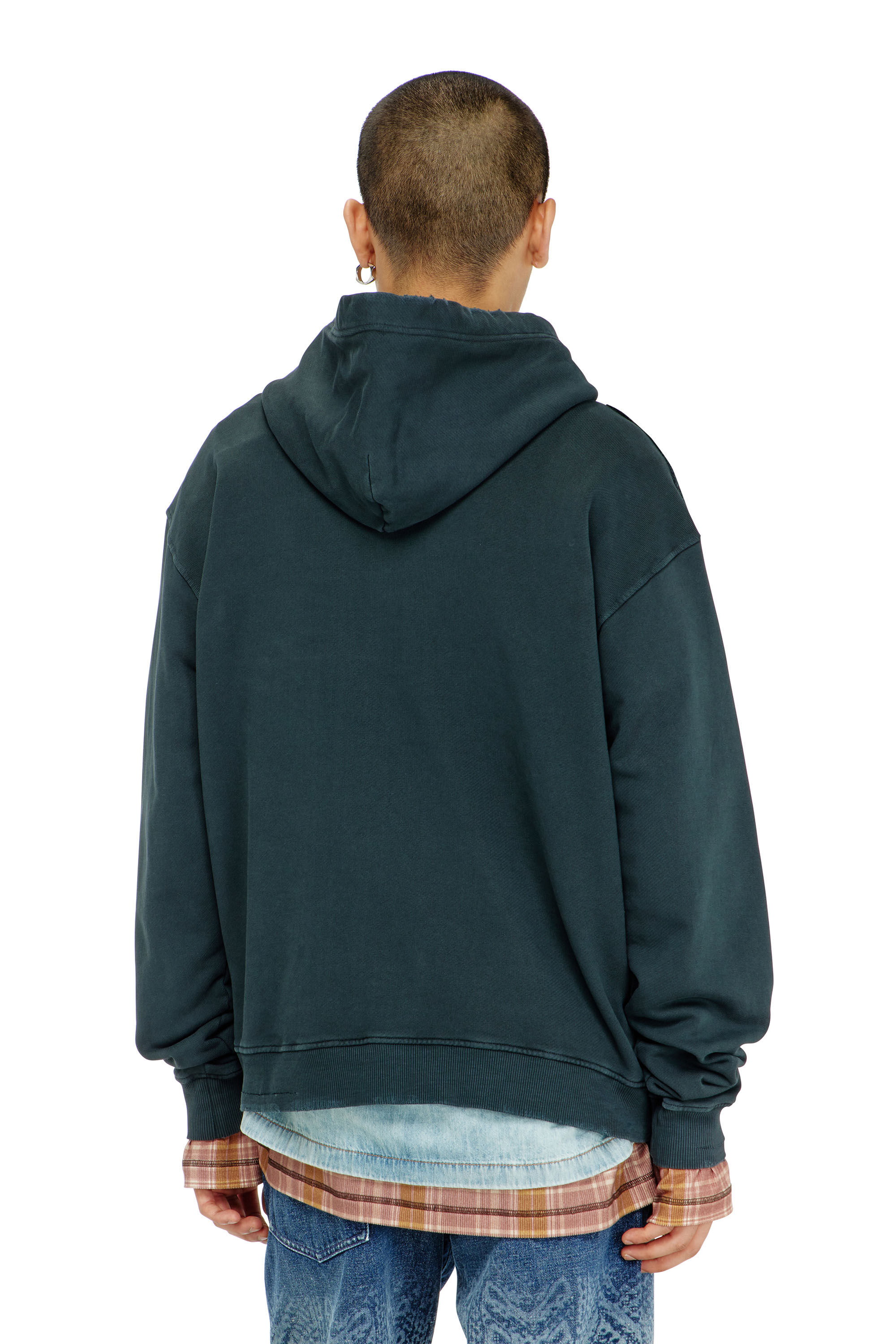 Diesel - S-NORM-HOOD-CRYSTALS, Sweat &agrave; capuche avec d&eacute;chirures et d&eacute;tails en cristal Homme in Vert - 4