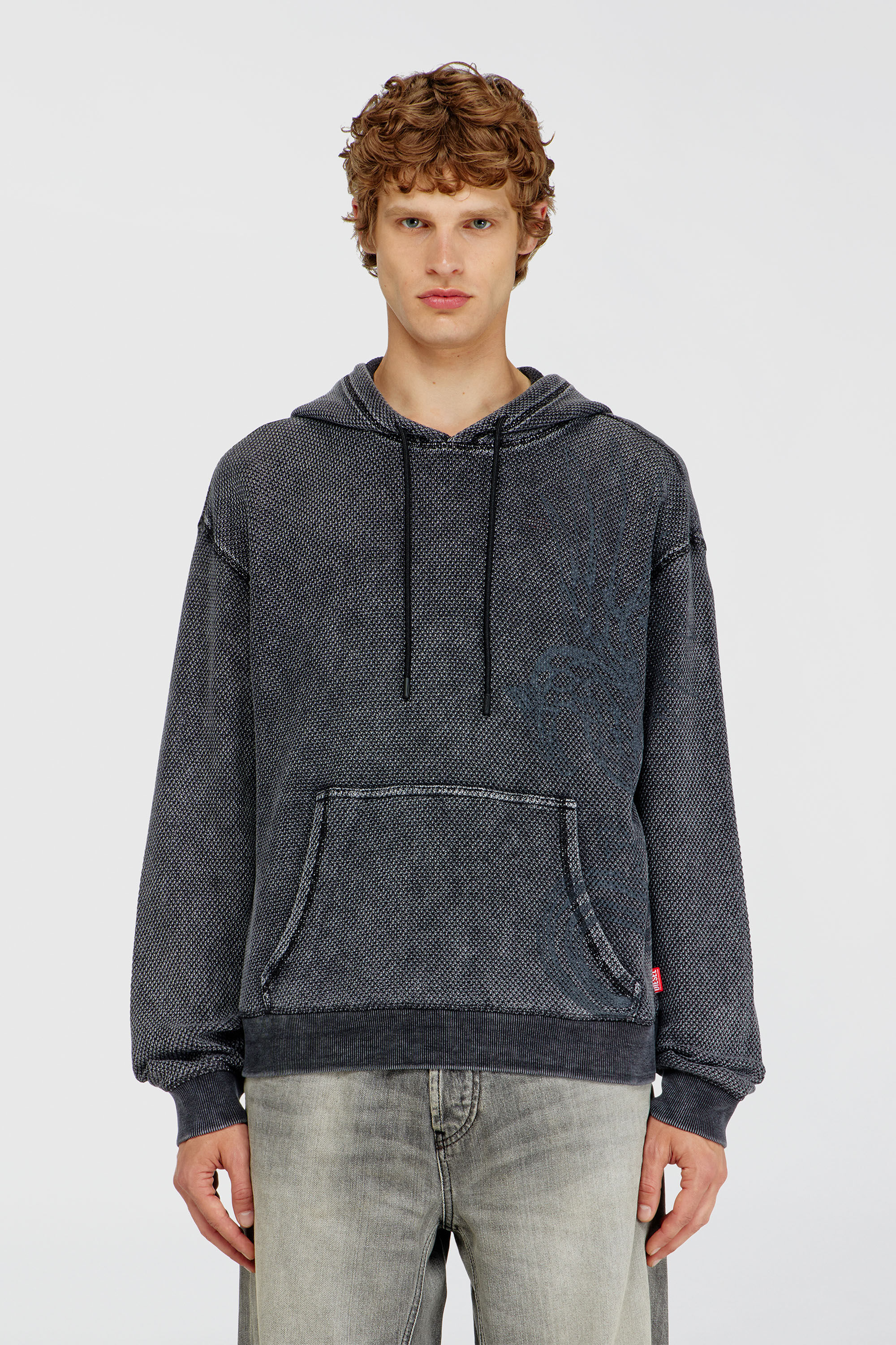 Diesel - S-NORM-HOOD-AA1, Sweat &agrave; capuche en mesh de coton textur&eacute; Homme in Gris - 3
