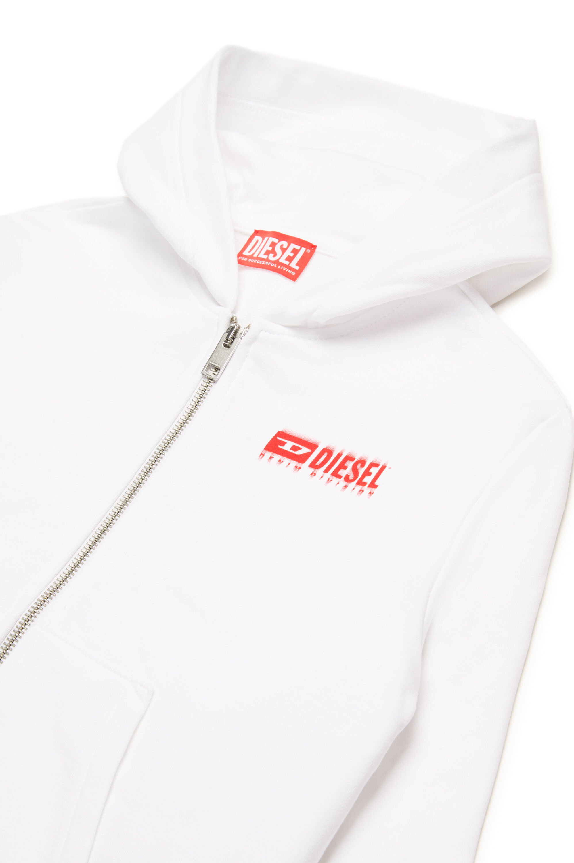 Boy'sZip-up hoodie with smudged logo | White | Diesel FR