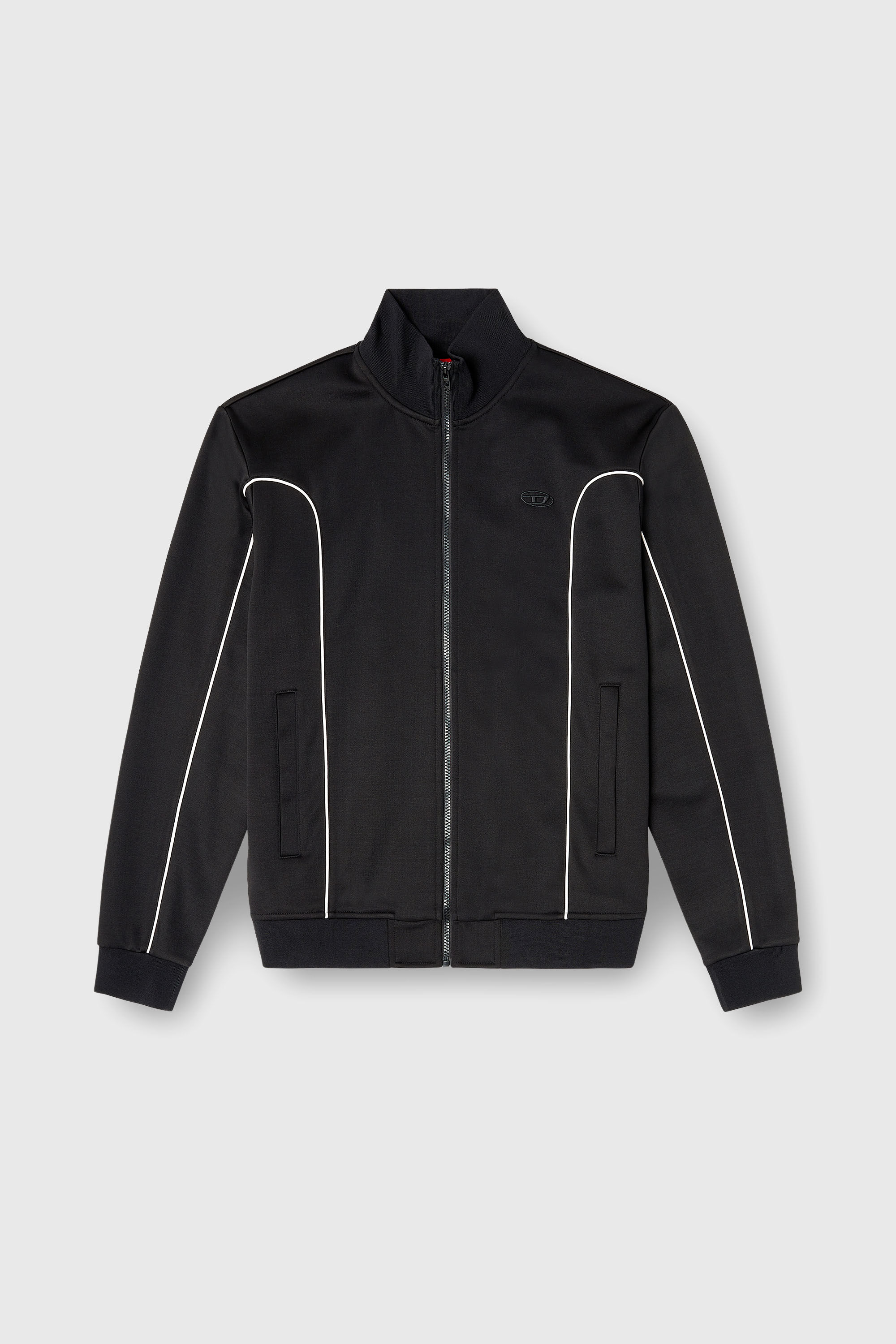Diesel - S-LOCKING-DO, Veste de surv&ecirc;tement en tissu molletonn&eacute; avec passepoil contrastant Homme in Noir - 2