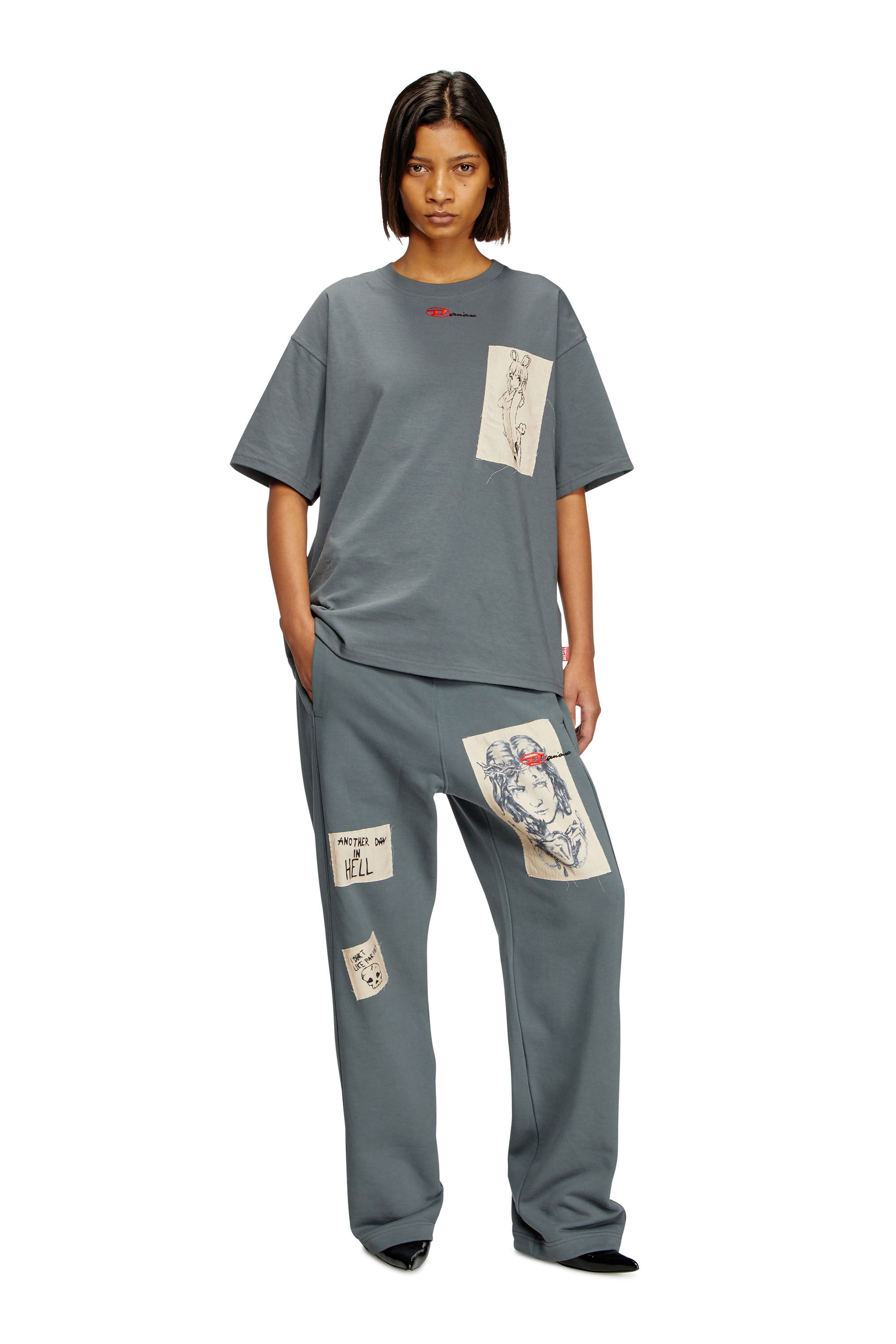 Diesel - T-BOXT-1P-DD, T-shirt avec empiècements tatouage Mixte in Gris - 6