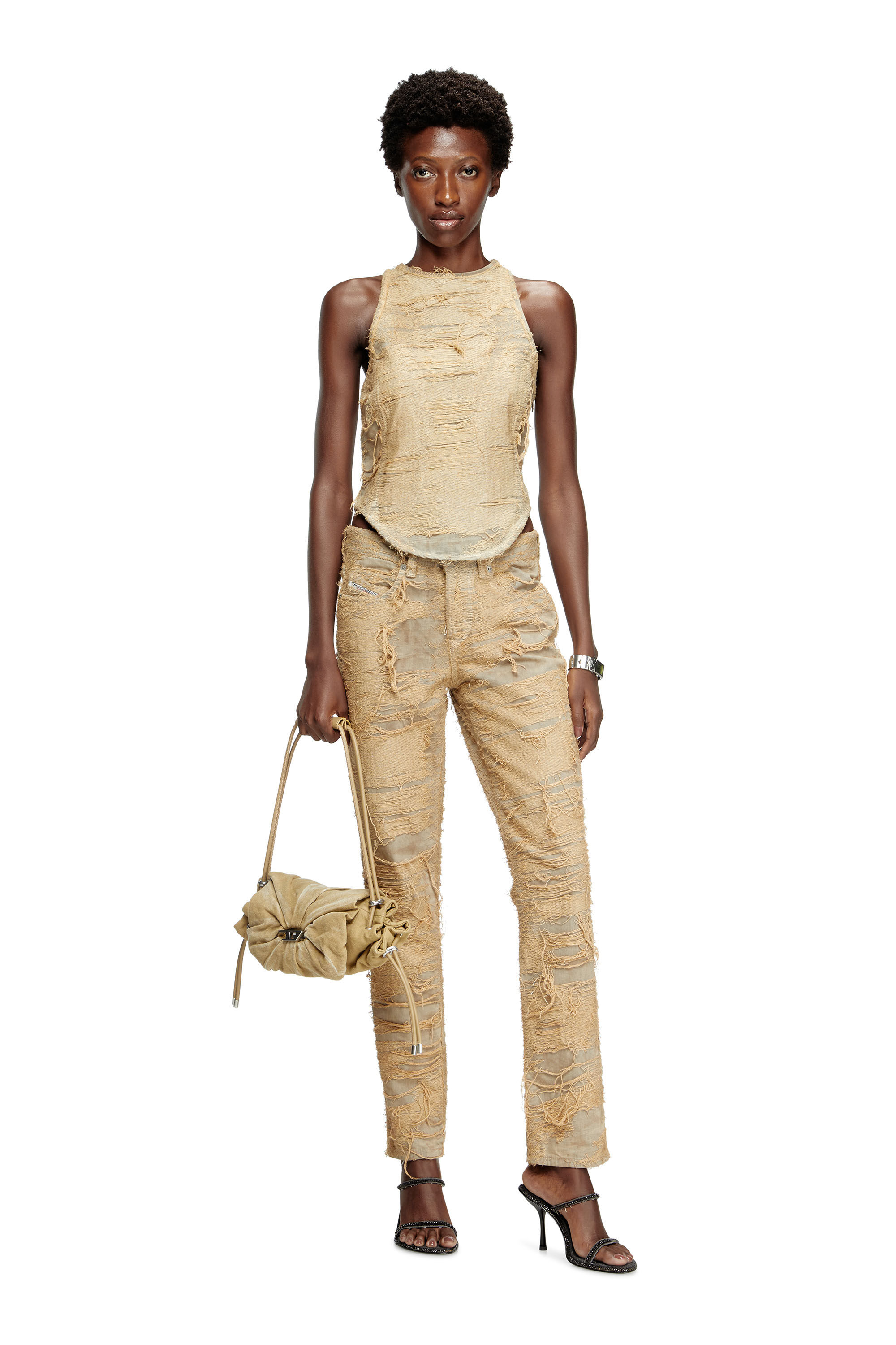 Diesel - DE-ASTRO-FSG, Top en denim surteint à fils flottants Femme in Beige - 1