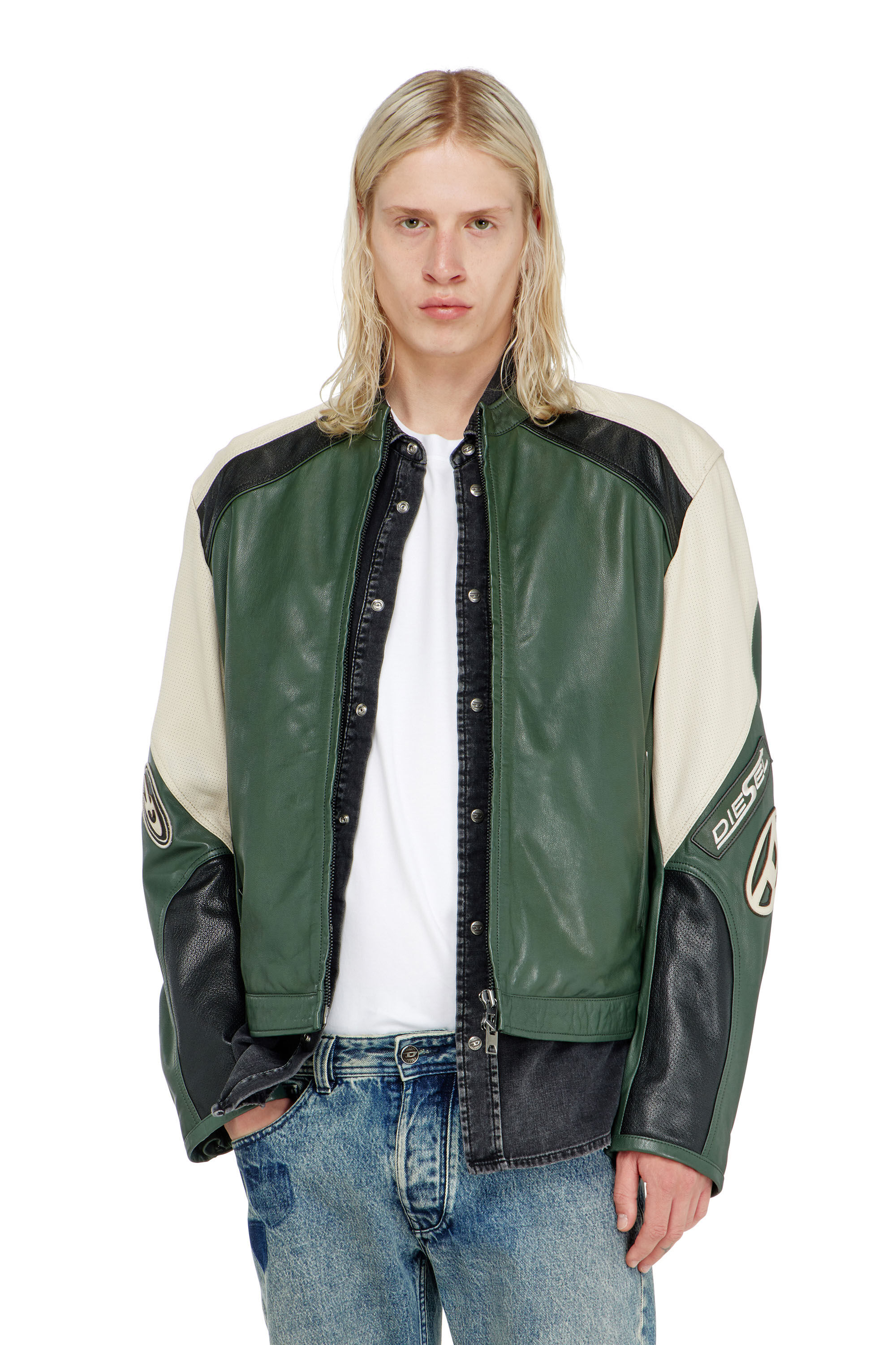 Diesel - L-AHTI, Veste biker en cuir perfor&eacute; bicolore Homme in ToBeDefined - 3