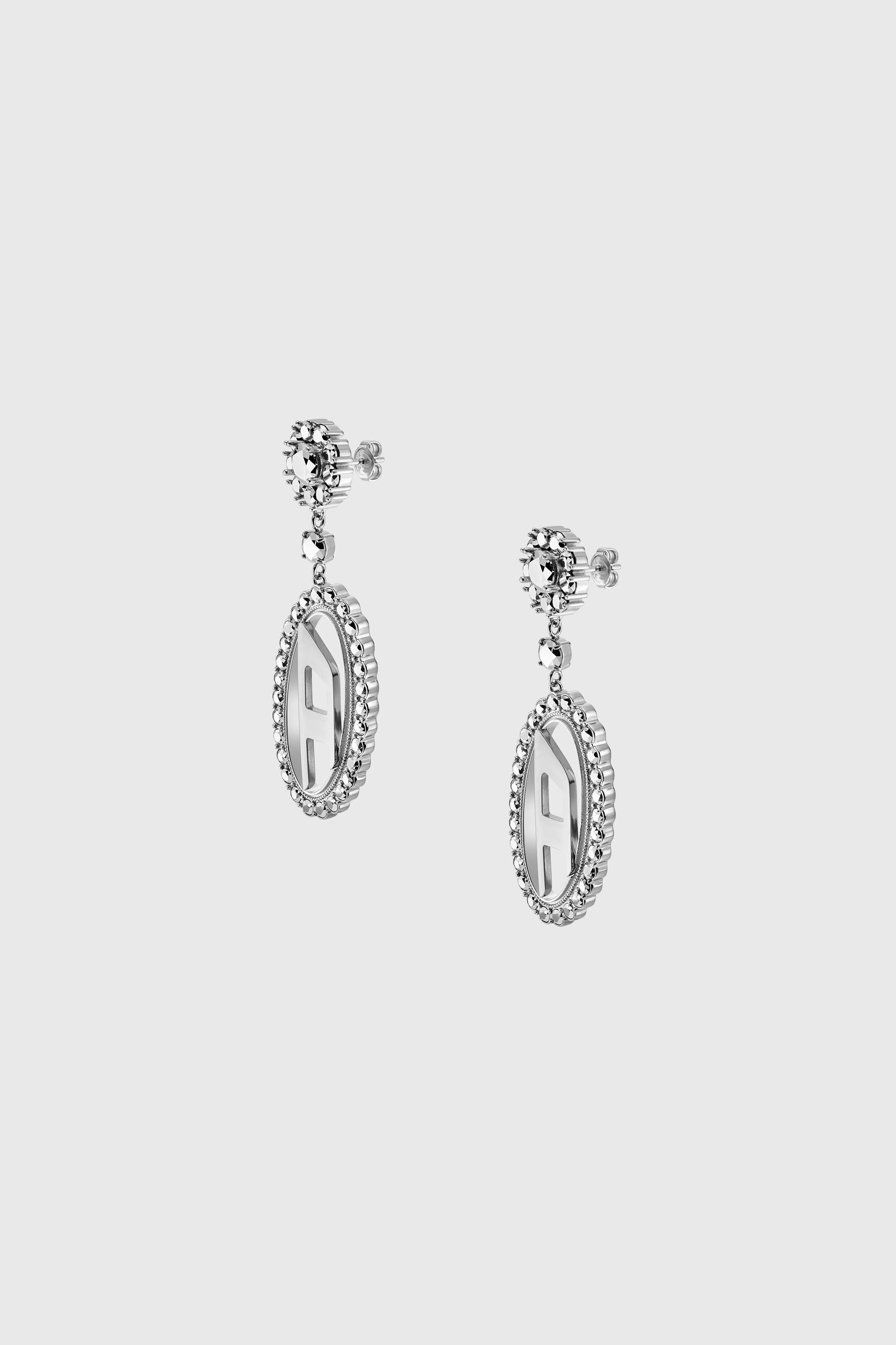 Diesel - DX1751040, Boucles d'oreilles pendantes en acier inoxydable serties de pav&eacute; Mixte in Gris argent&eacute; - 1