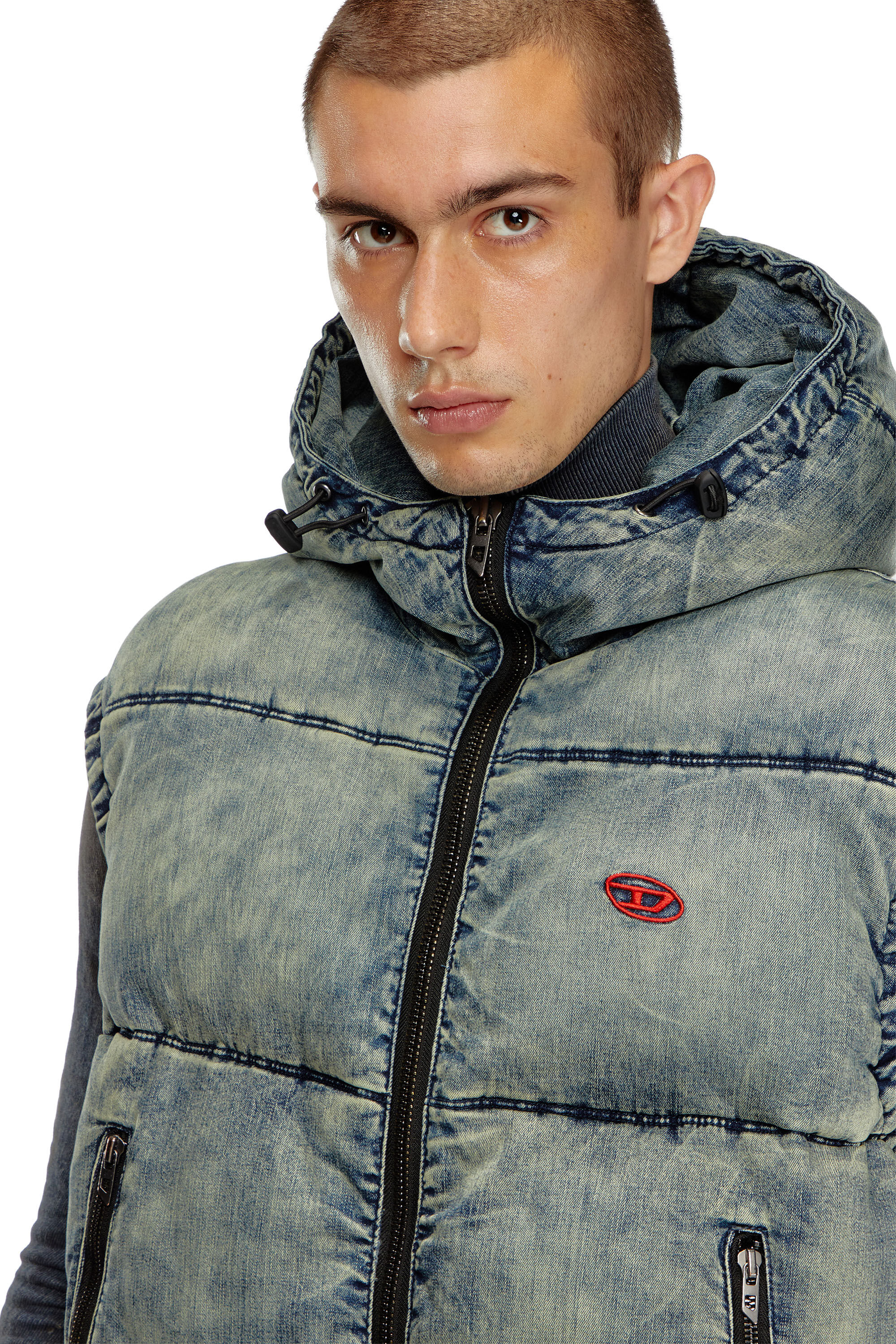 Diesel - W-MONS-SL, Gilet matelassé en denim délavé Homme in Bleu - 5