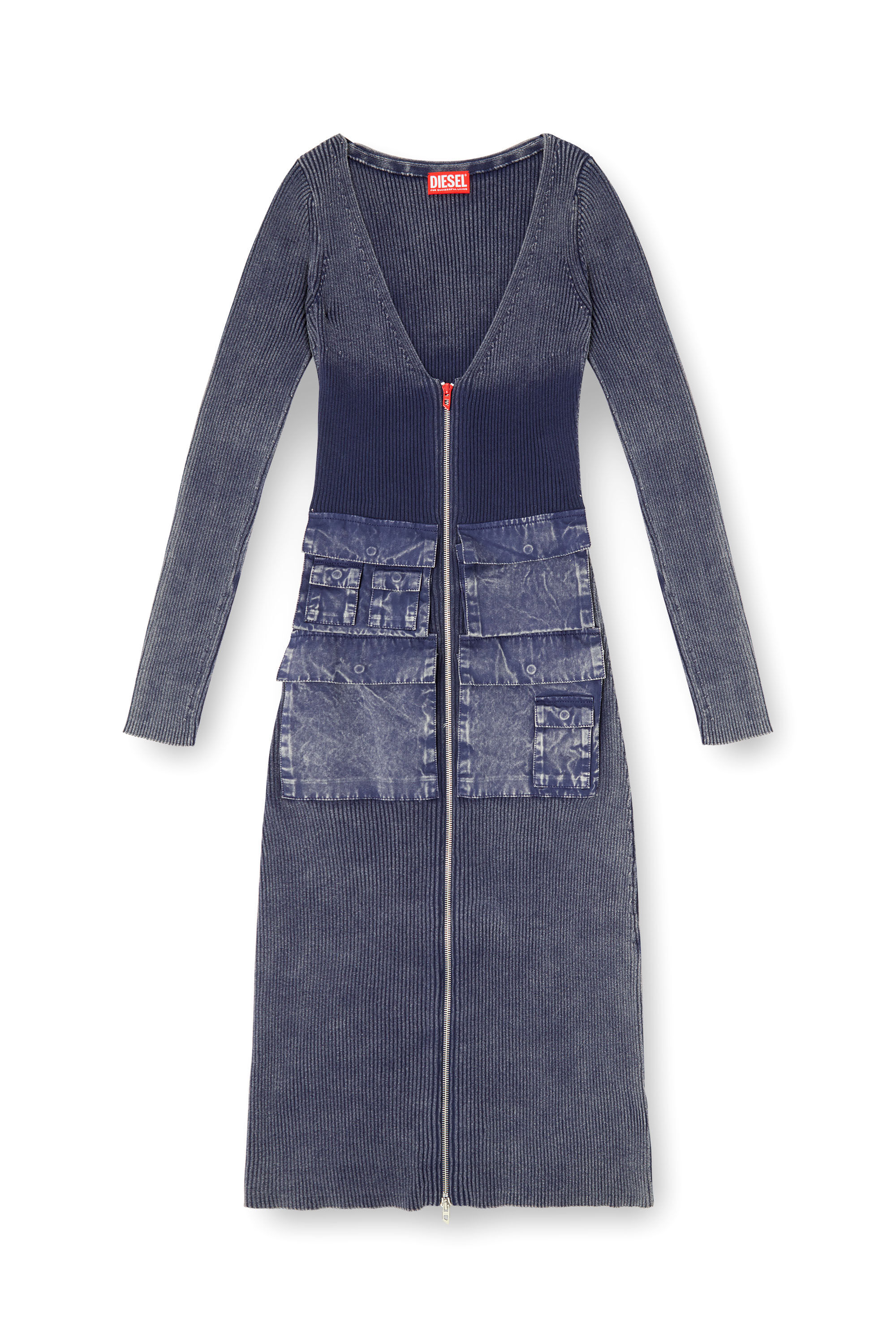Diesel - M-MELTI-LS, Robe midi côtelée avec traitement denim Femme in ToBeDefined - 2