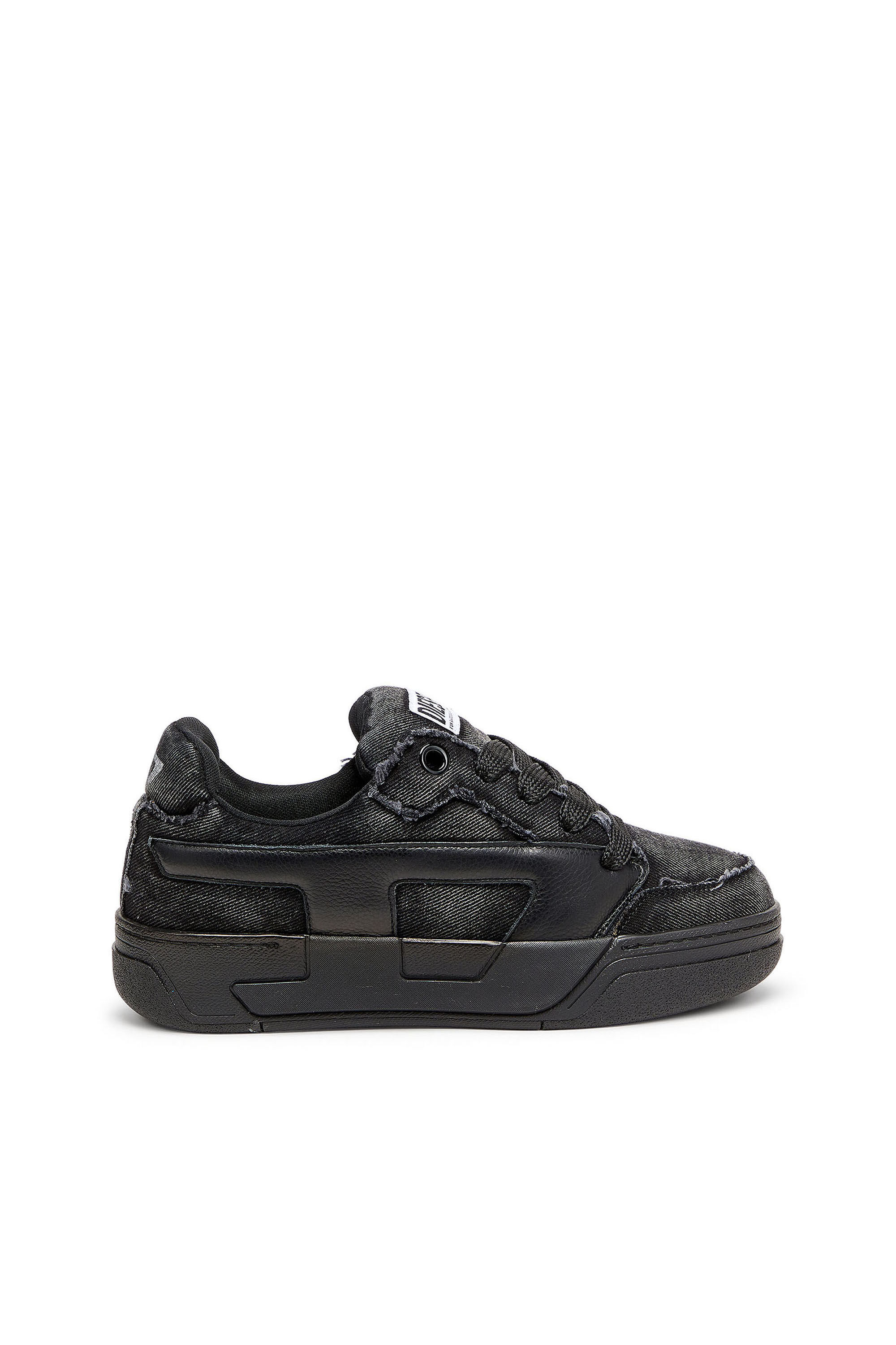Diesel - S-D-OLLIE LOW, S-D-Ollie - Sneakers en denim effiloch&eacute; et cuir Homme in Noir - 1