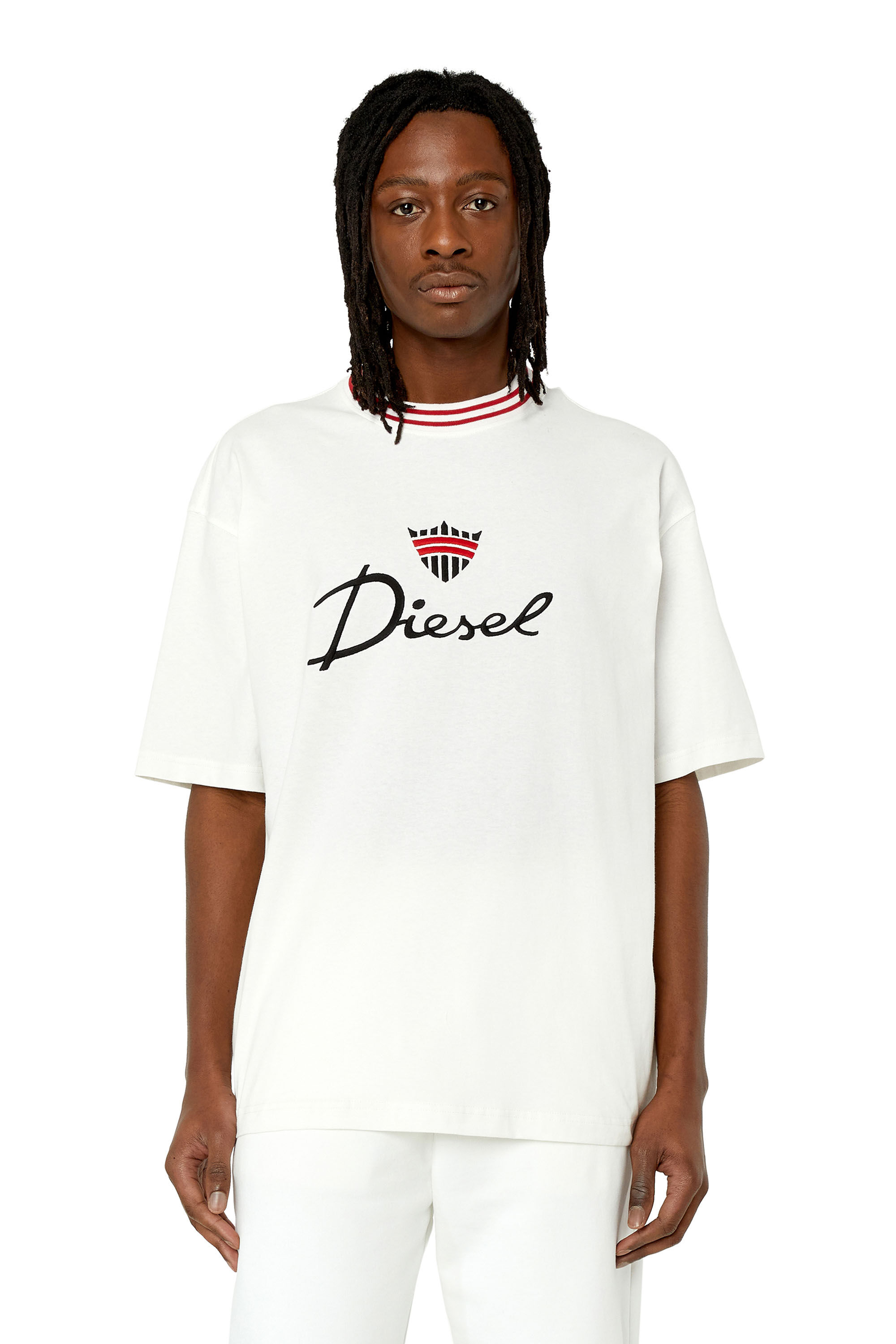 Diesel - T-WASH-G6, T-shirt avec logo couronne brodé Homme in Blanc - 3